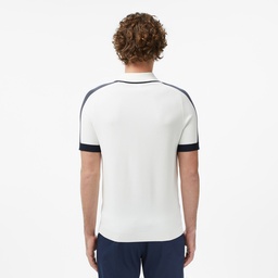 Erkek Classic Fit Kısa Kollu Yarım Fermuarlı Beyaz Triko Beyaz