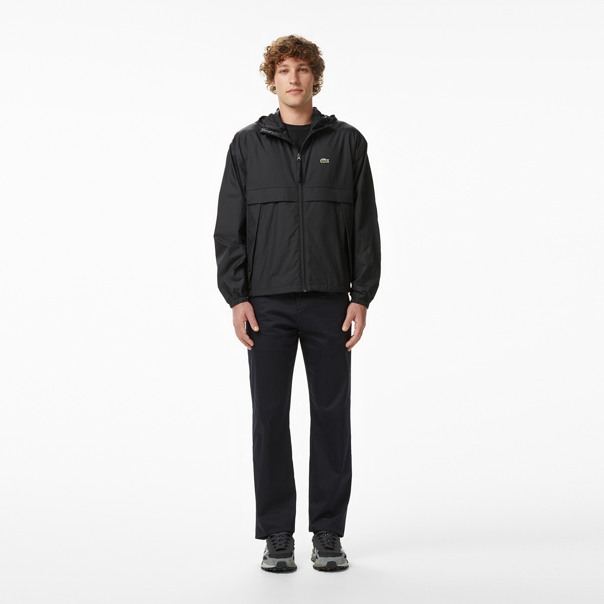 Erkek Kapüşonlu Siyah Yağmurluk