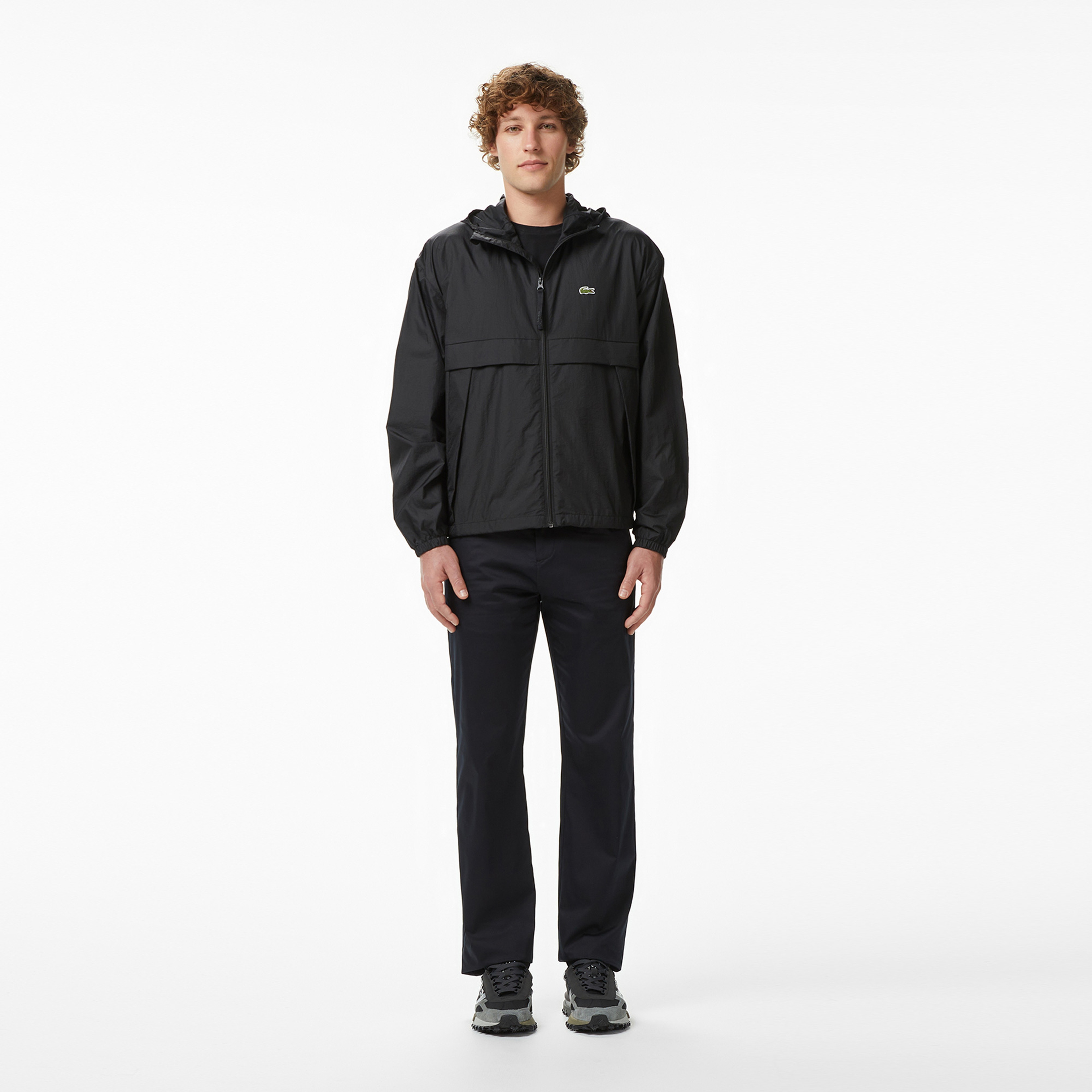 Erkek Kapüşonlu Siyah Yağmurluk