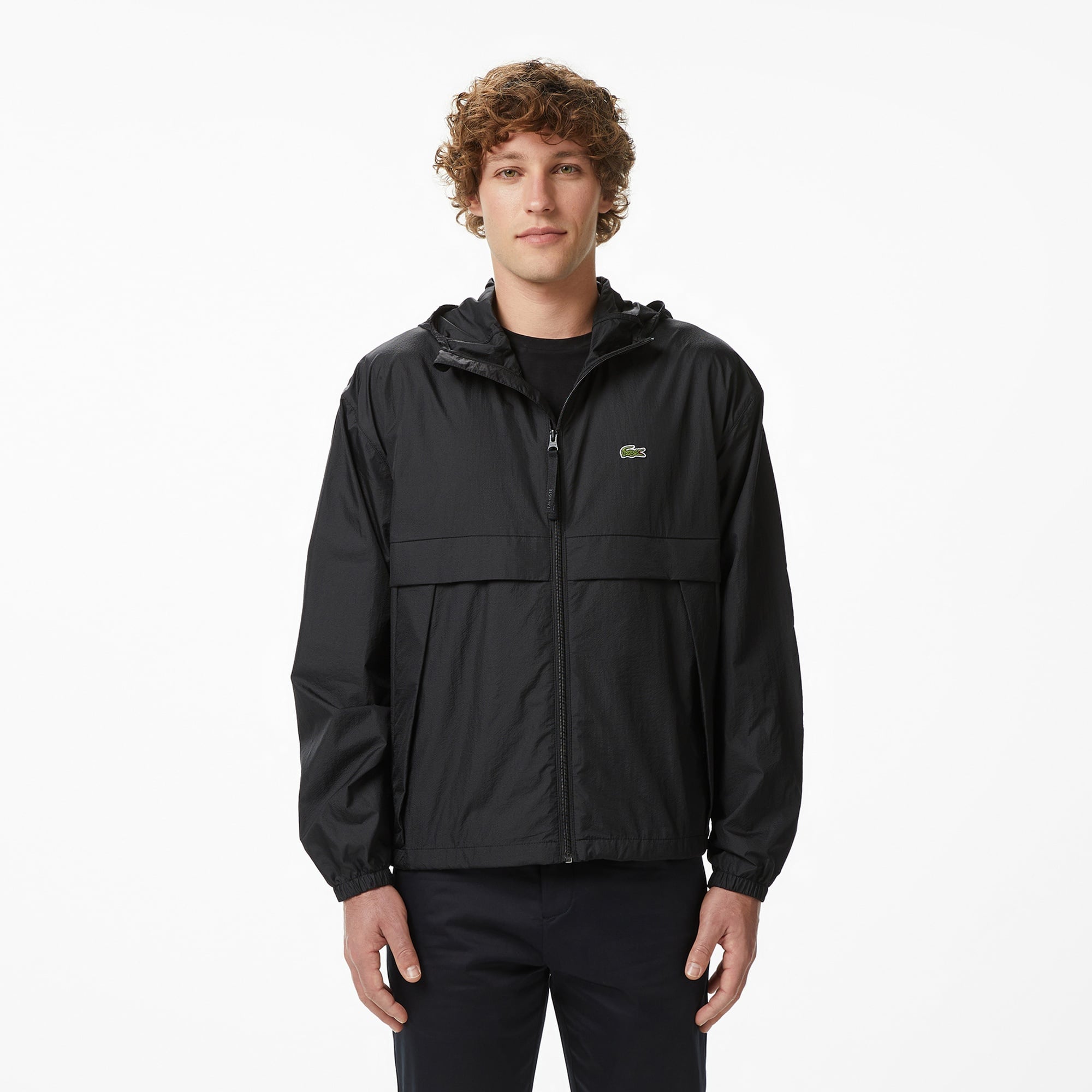 Erkek Kapüşonlu Siyah Yağmurluk