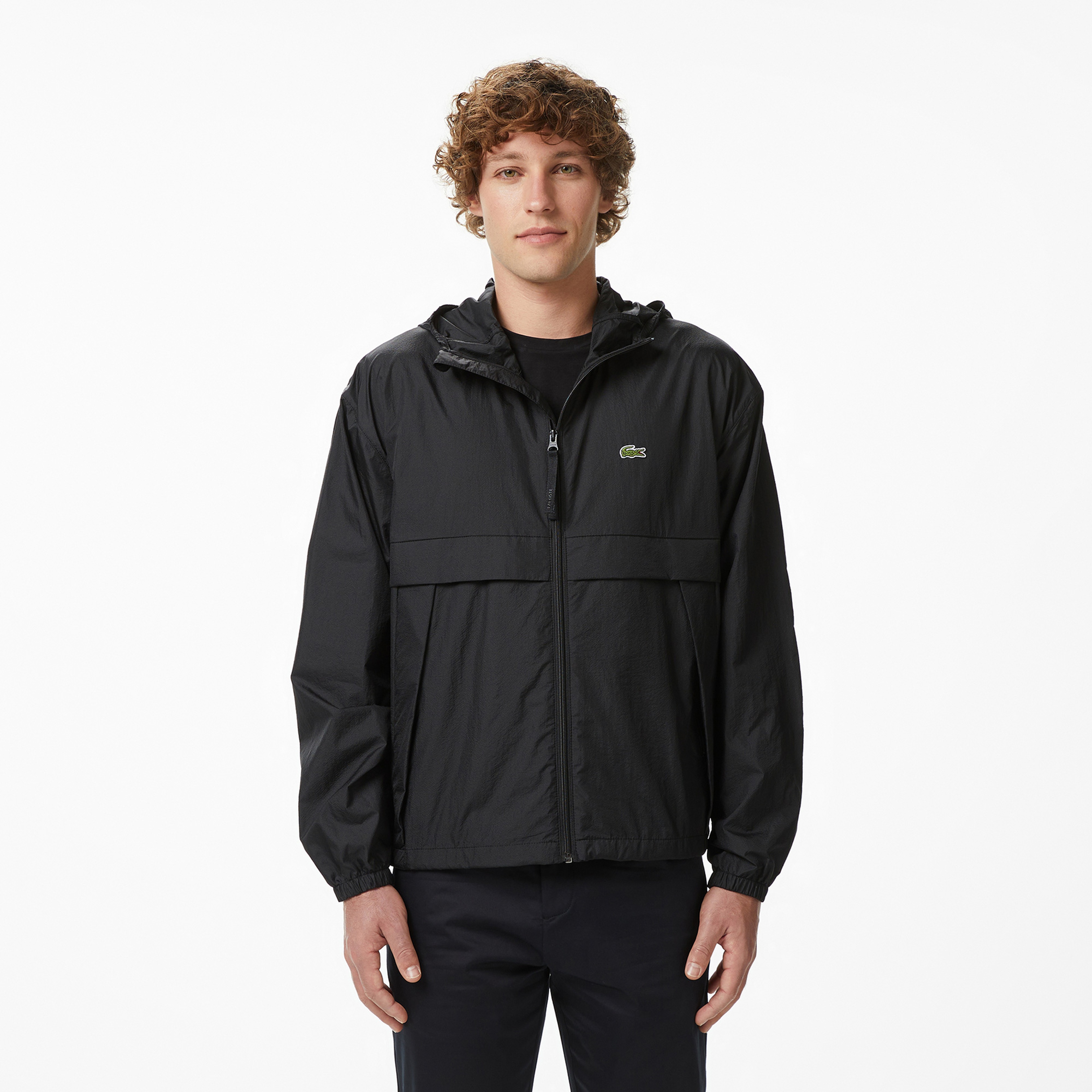 Erkek Kapüşonlu Siyah Yağmurluk