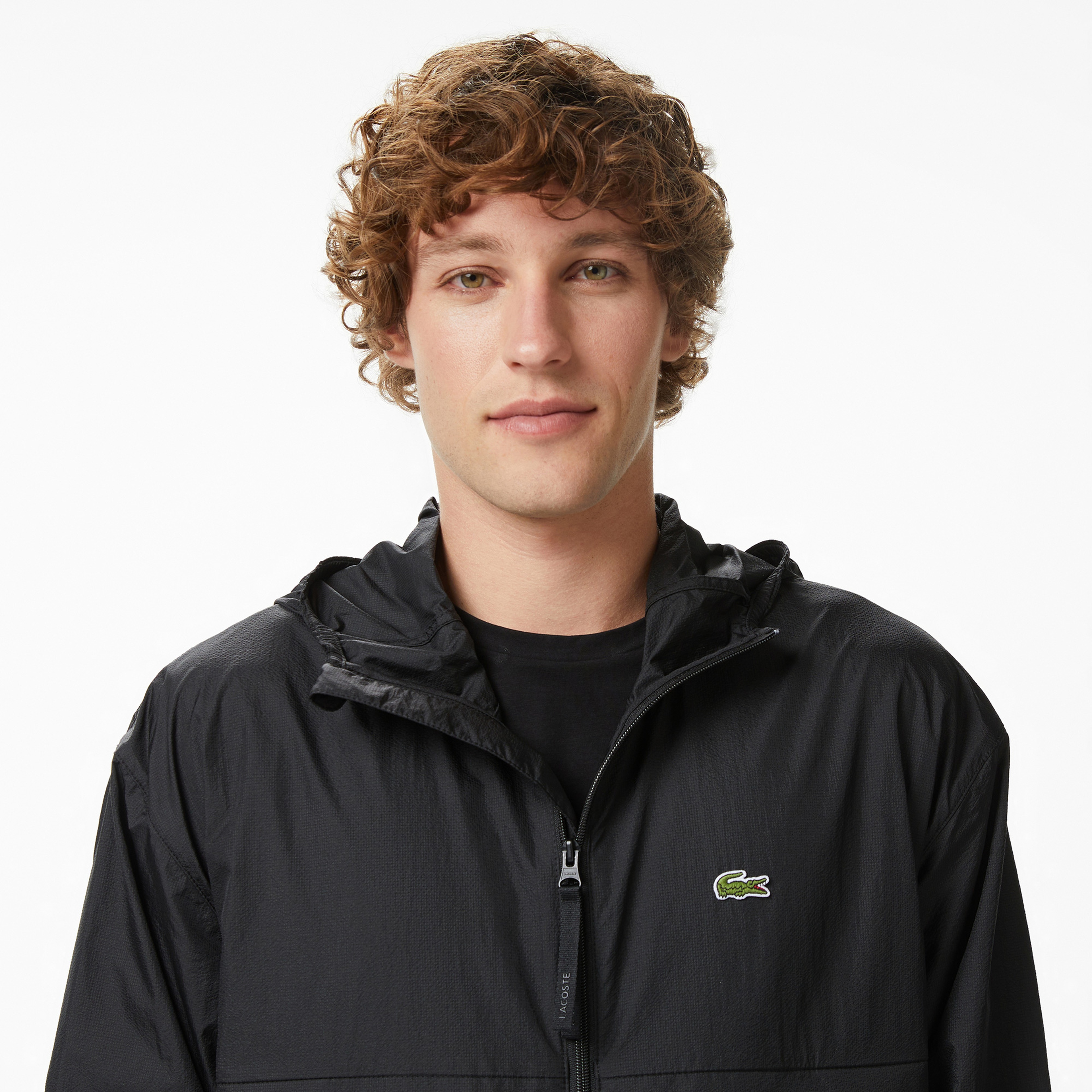 Erkek Kapüşonlu Siyah Yağmurluk