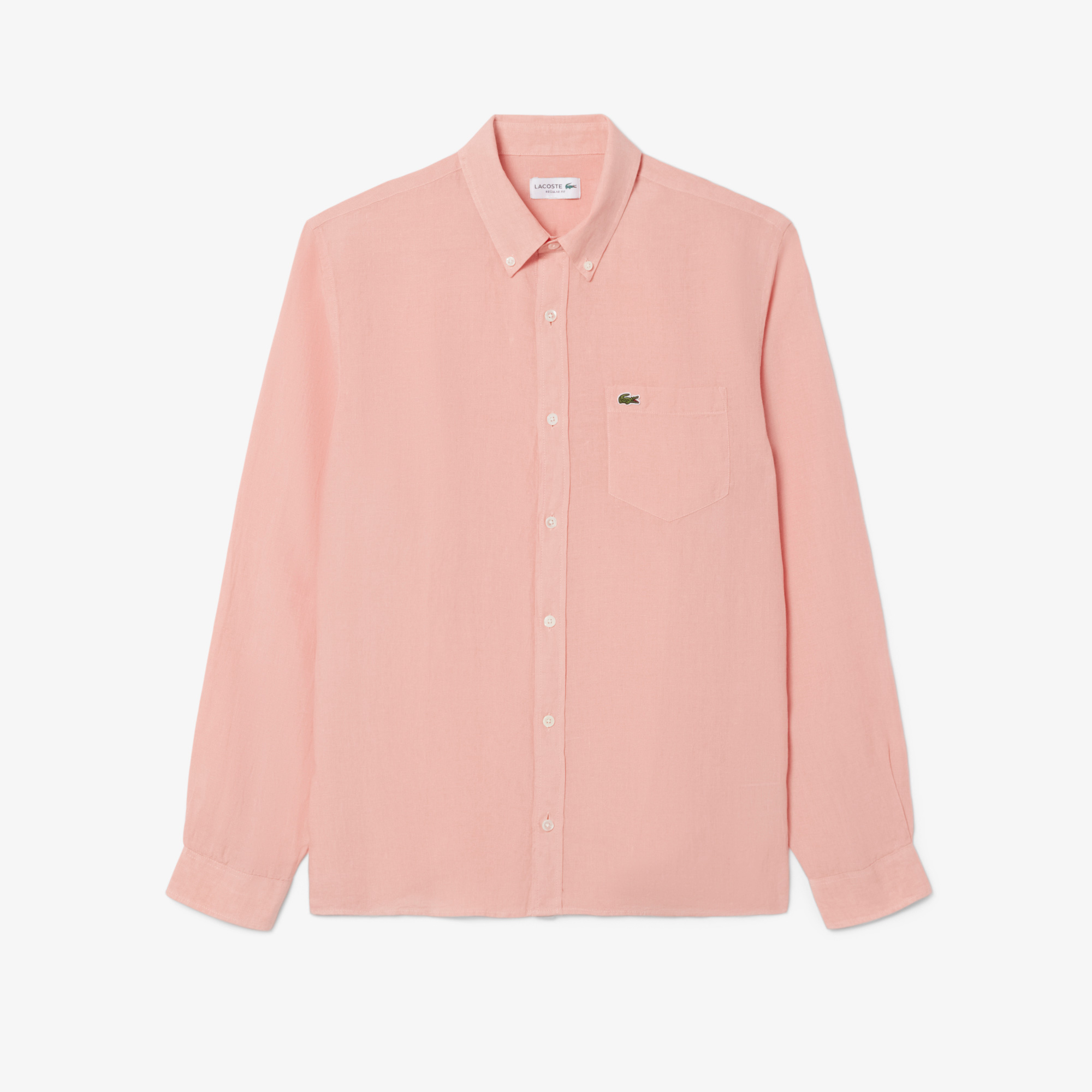 Lacoste Erkek Regular Fit Düğmeli Yaka Keten Pembe Gömlek görsel 4