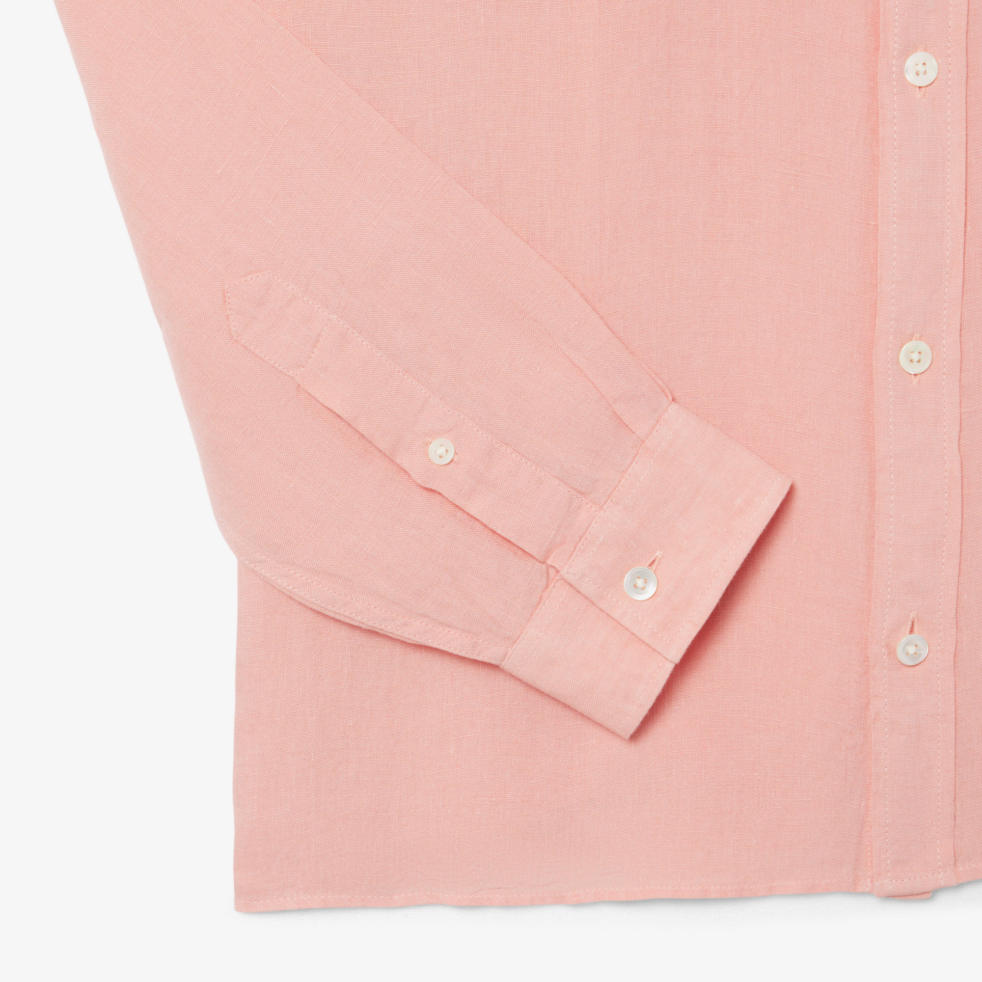 Lacoste Erkek Regular Fit Düğmeli Yaka Keten Pembe Gömlek görsel 7