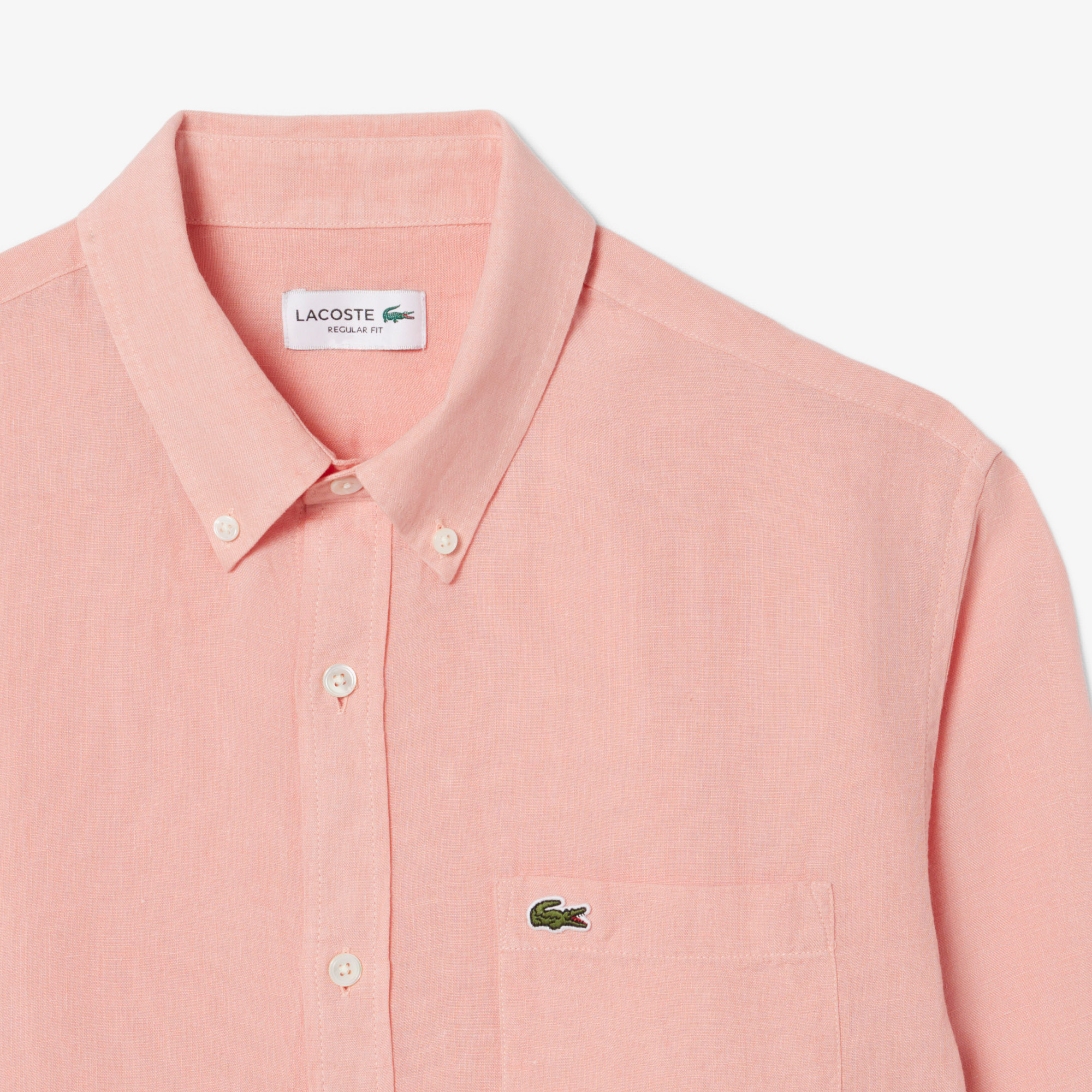 Lacoste Erkek Regular Fit Düğmeli Yaka Keten Pembe Gömlek görsel 6