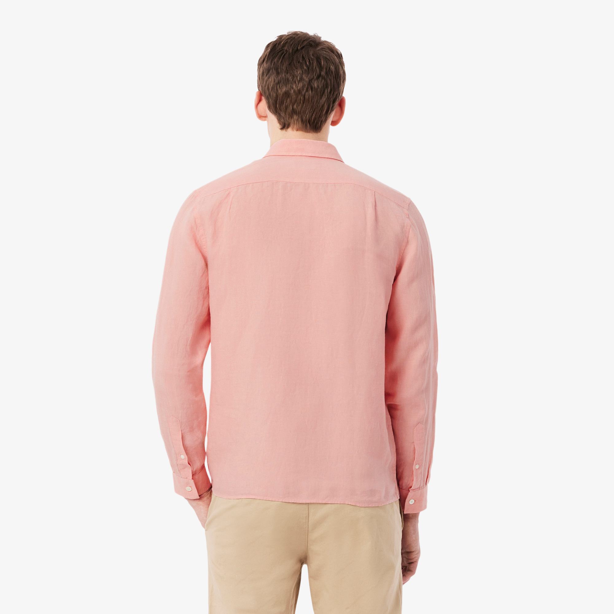 Lacoste Erkek Regular Fit Düğmeli Yaka Keten Pembe Gömlek görsel 5