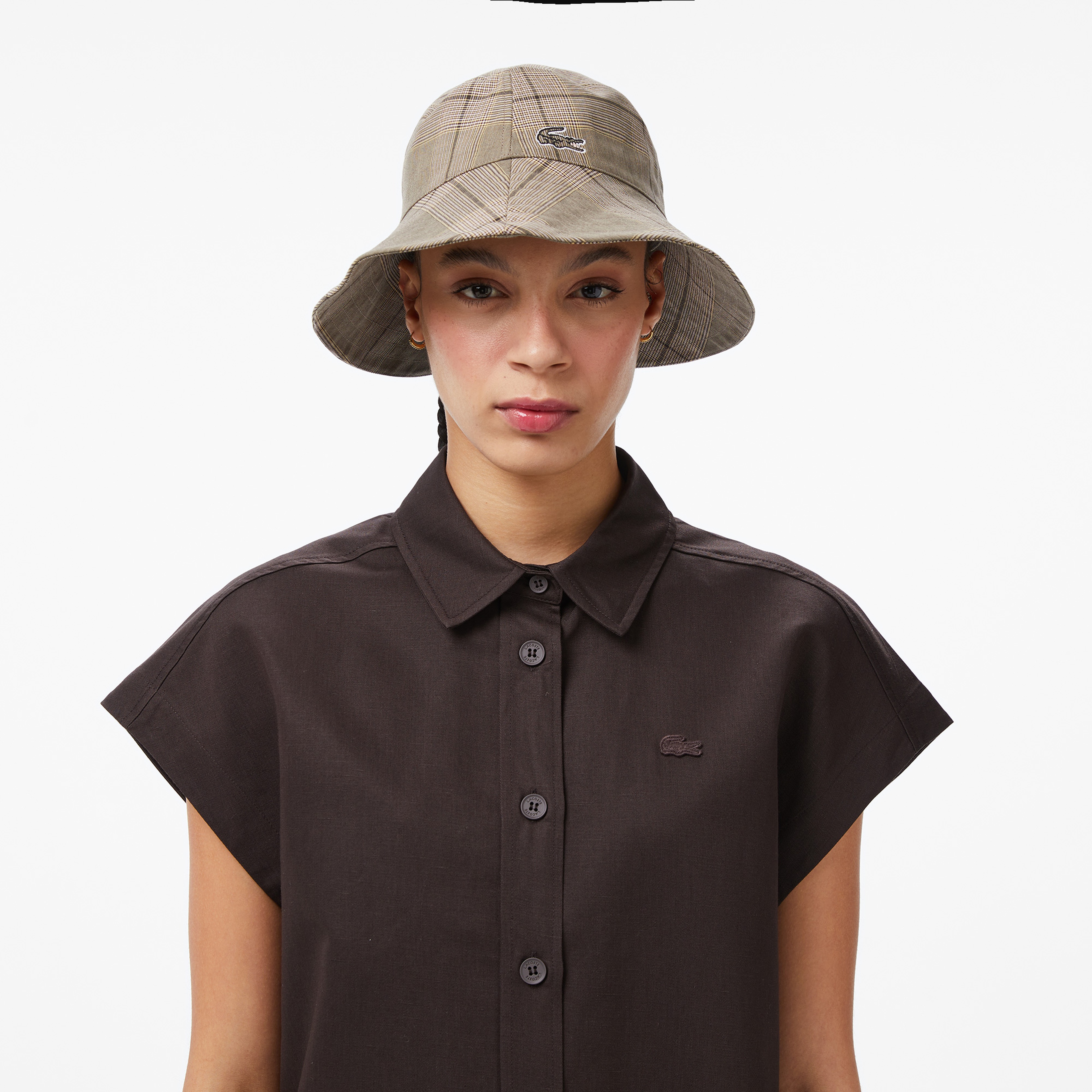 Kadın Regular Fit Kısa Kollu Düğmeli Yaka Kahverengi Gömlek