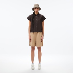 Kadın Regular Fit Kısa Kollu Düğmeli Yaka Kahverengi Gömlek Kahverengi