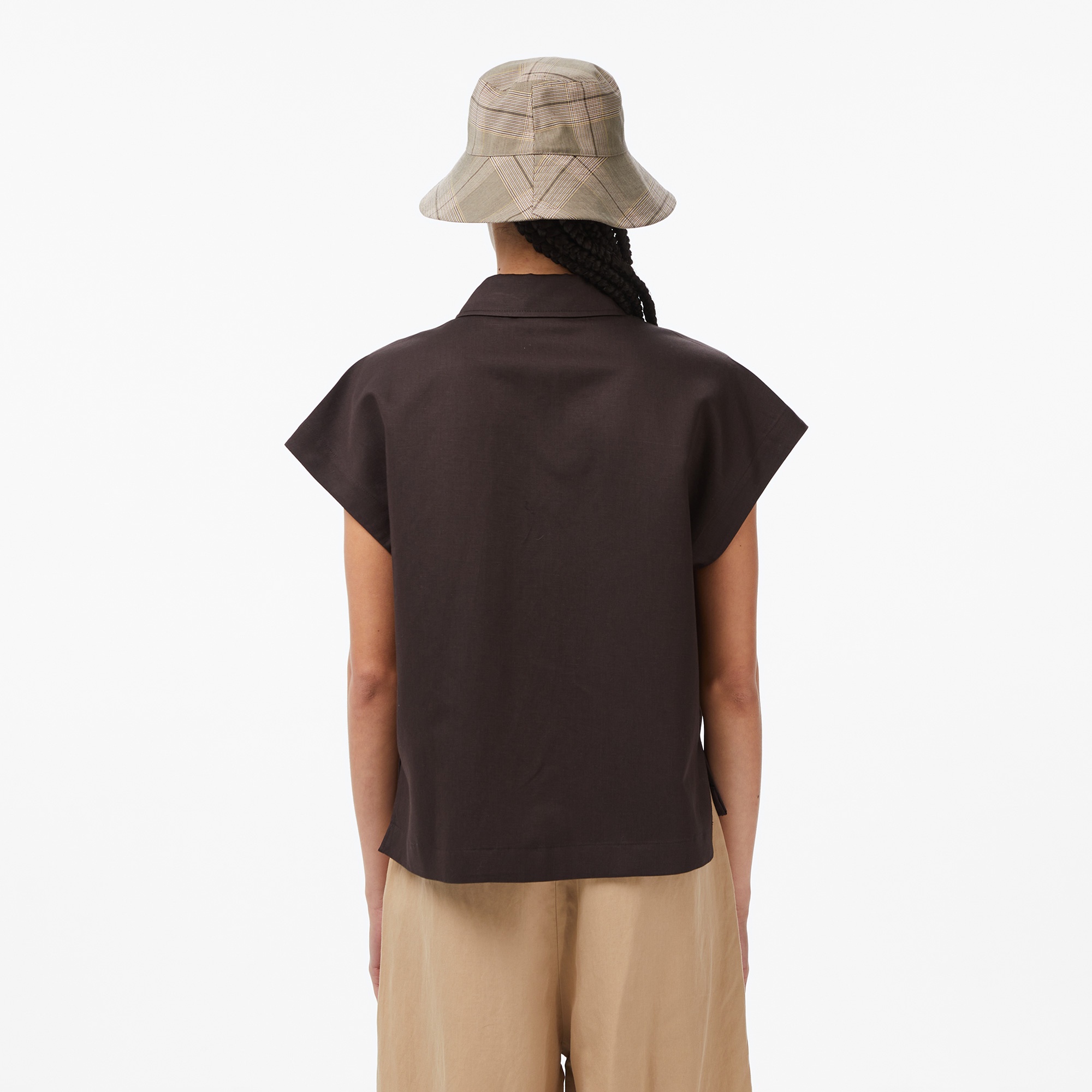 Kadın Regular Fit Kısa Kollu Düğmeli Yaka Kahverengi Gömlek