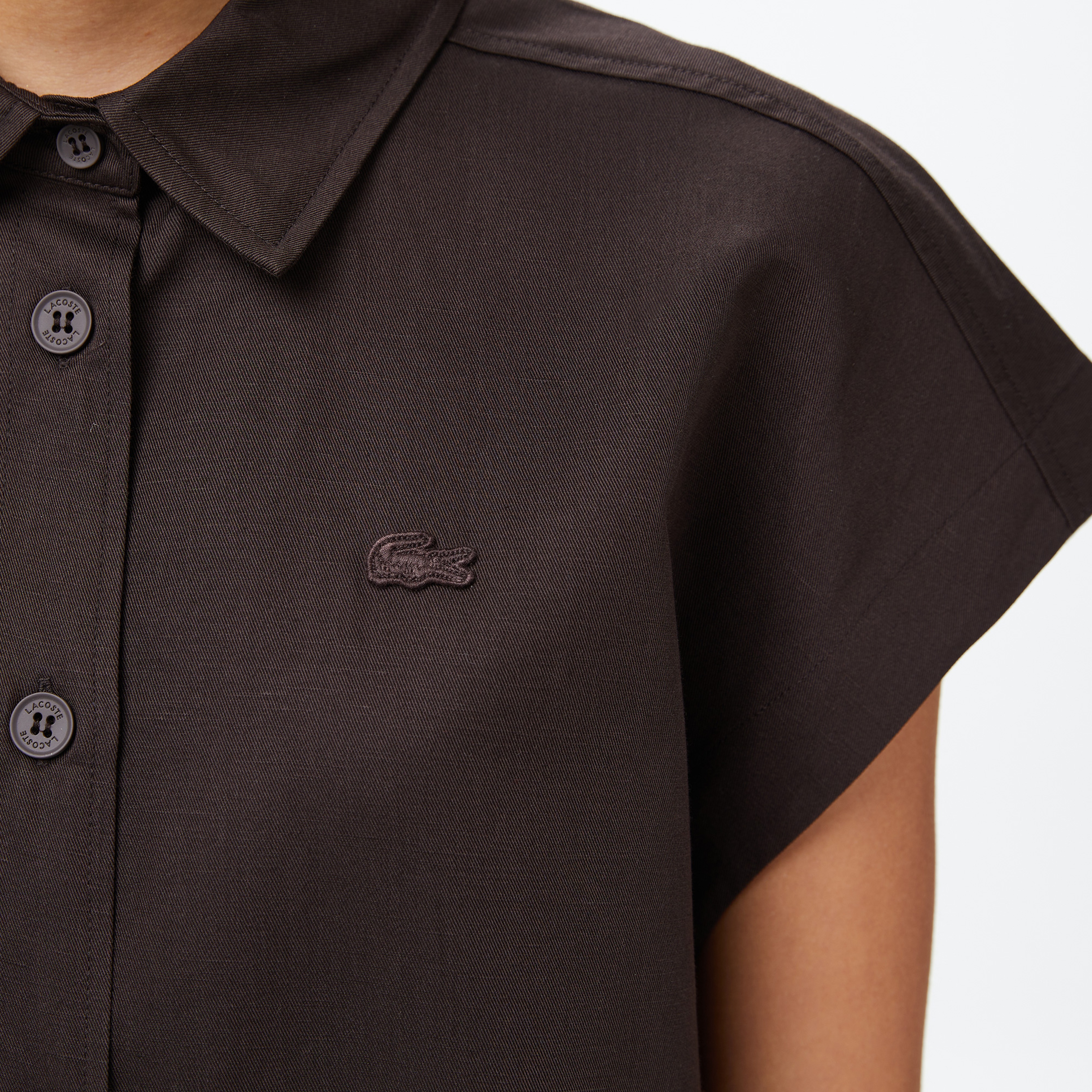 Kadın Regular Fit Kısa Kollu Düğmeli Yaka Kahverengi Gömlek