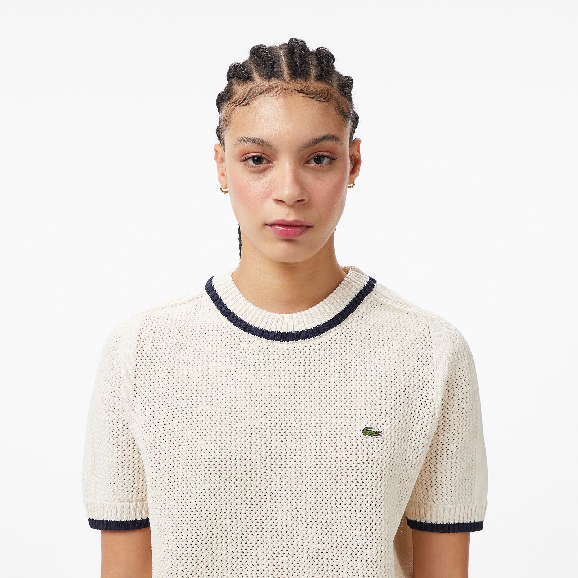 Kadın Classic Fit Bisiklet Yaka Krem Bluz