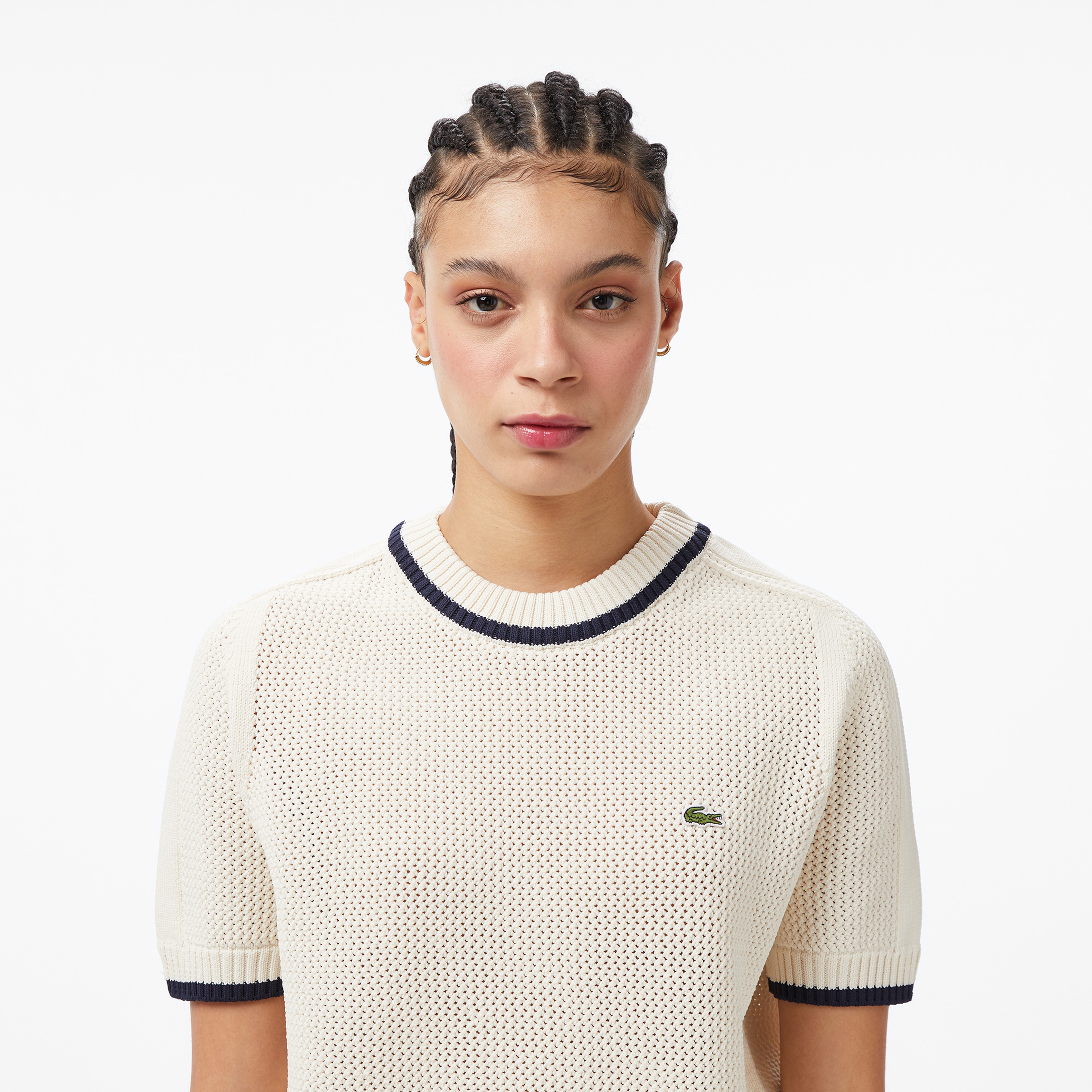 Kadın Classic Fit Bisiklet Yaka Krem Bluz