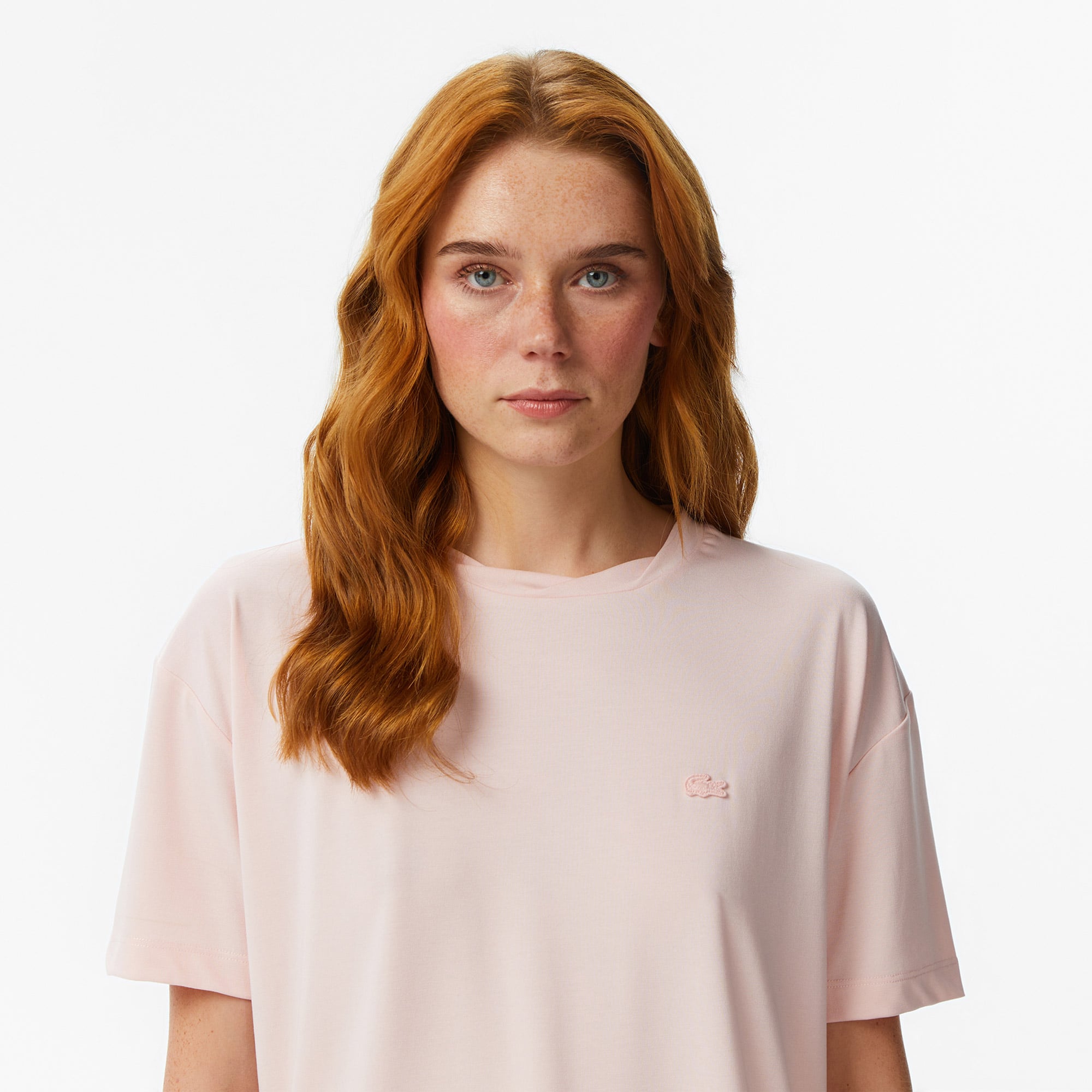 Lacoste Kadın Relaxed Fit Bisiklet Yaka Açık Pembe T-Shirt görsel 2