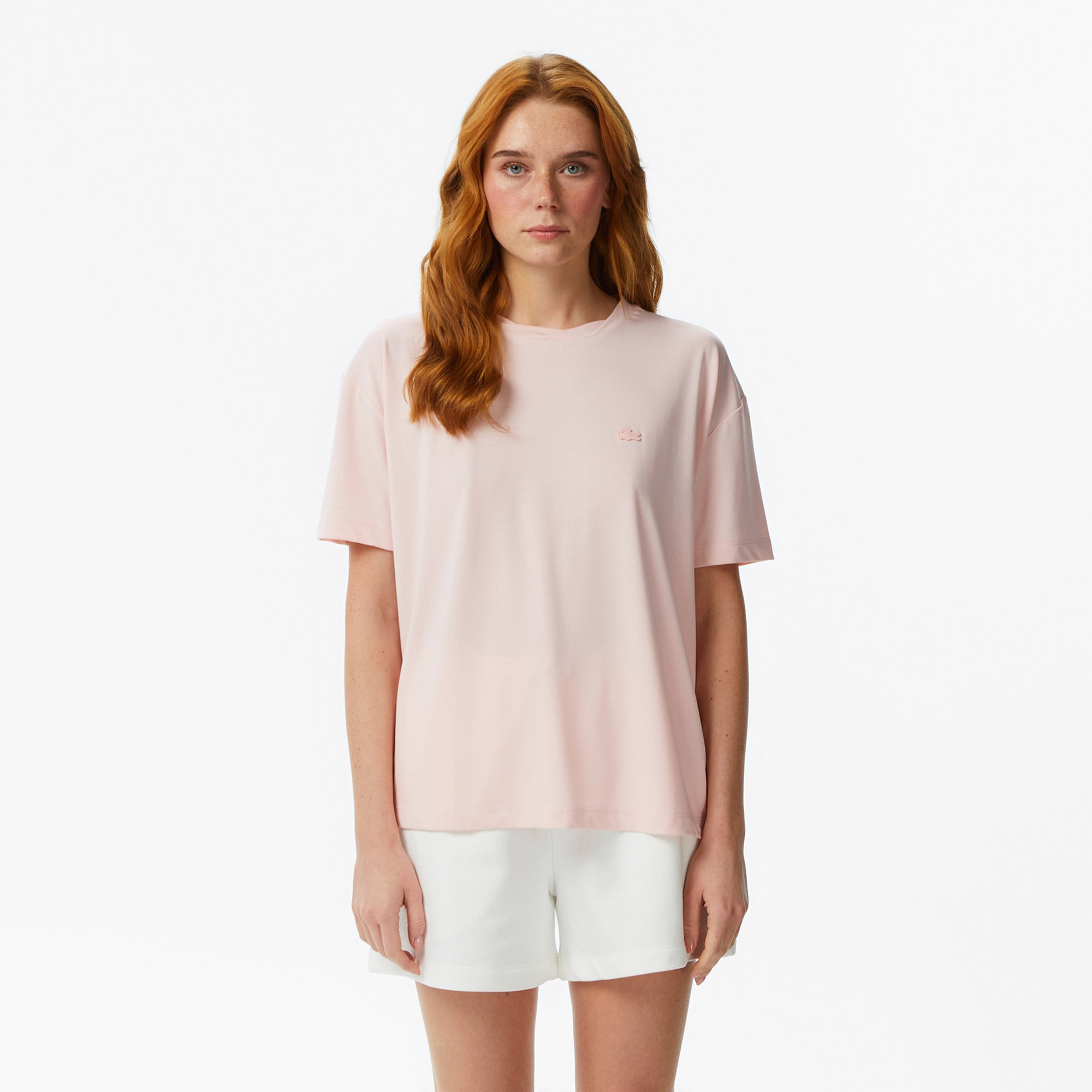 Lacoste Kadın Relaxed Fit Bisiklet Yaka Açık Pembe T-Shirt