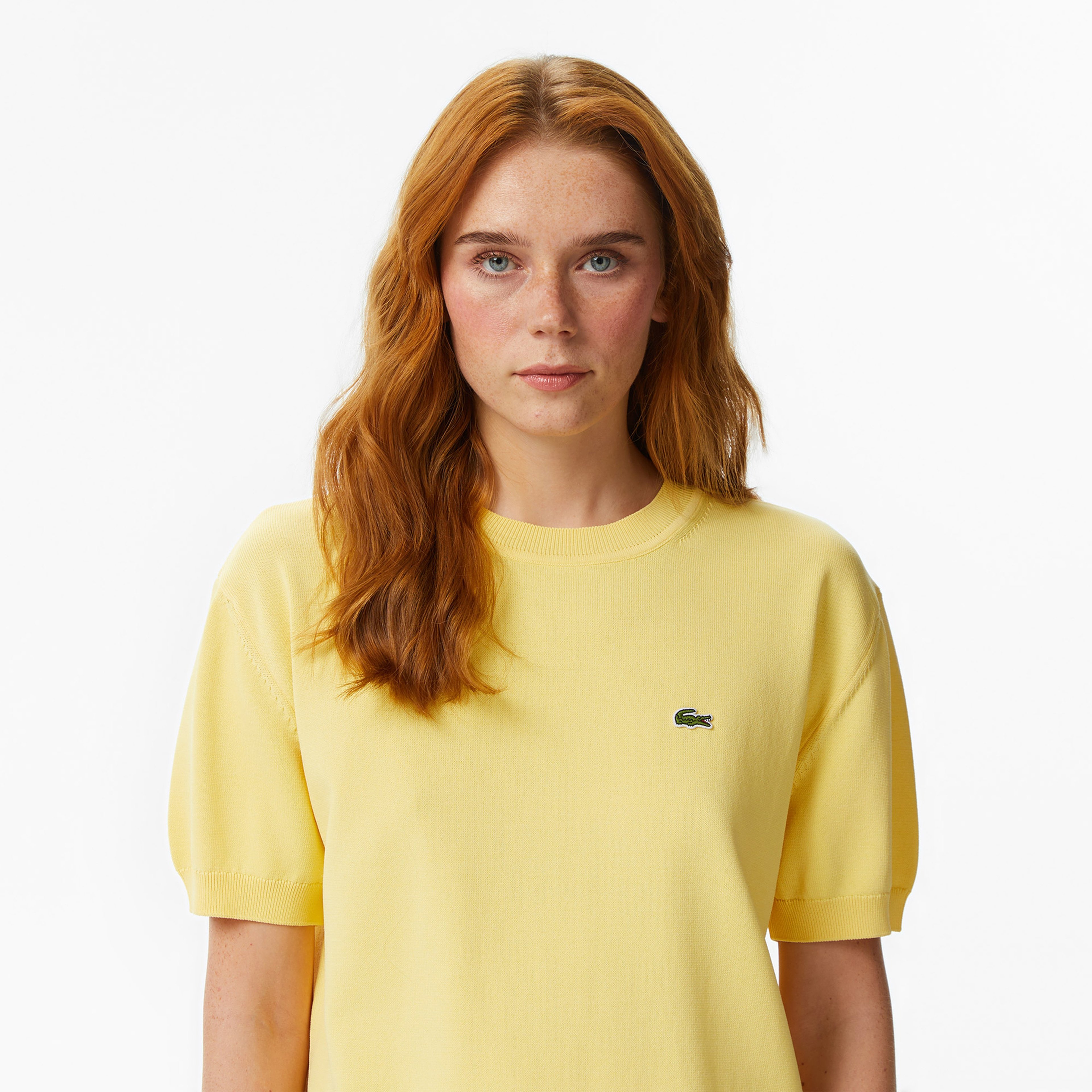 Kadın Relaxed Fit Kısa Kollu Bisiklet Yaka Sarı Bluz