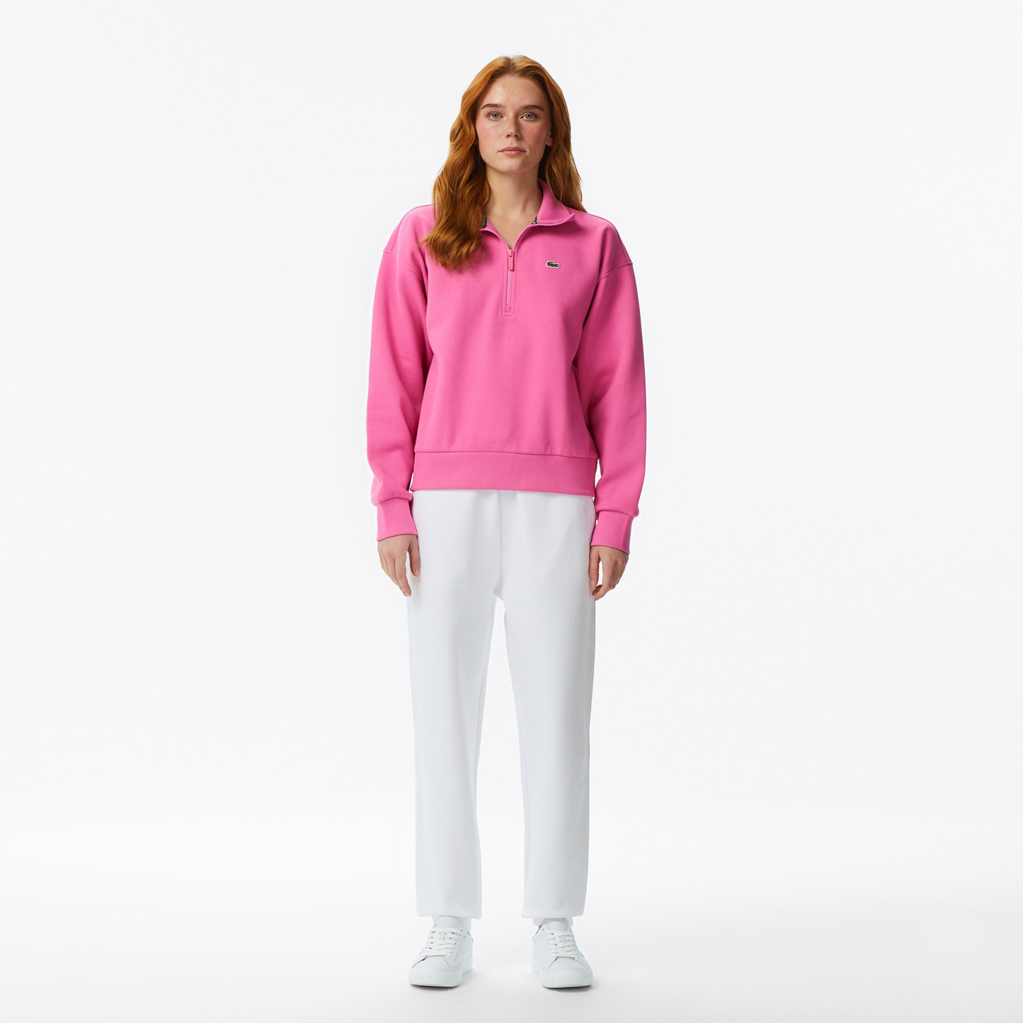Lacoste Kadın Relaxed Fit Yarım Fermuarlı Koyu Pembe Sweatshirt görsel 6
