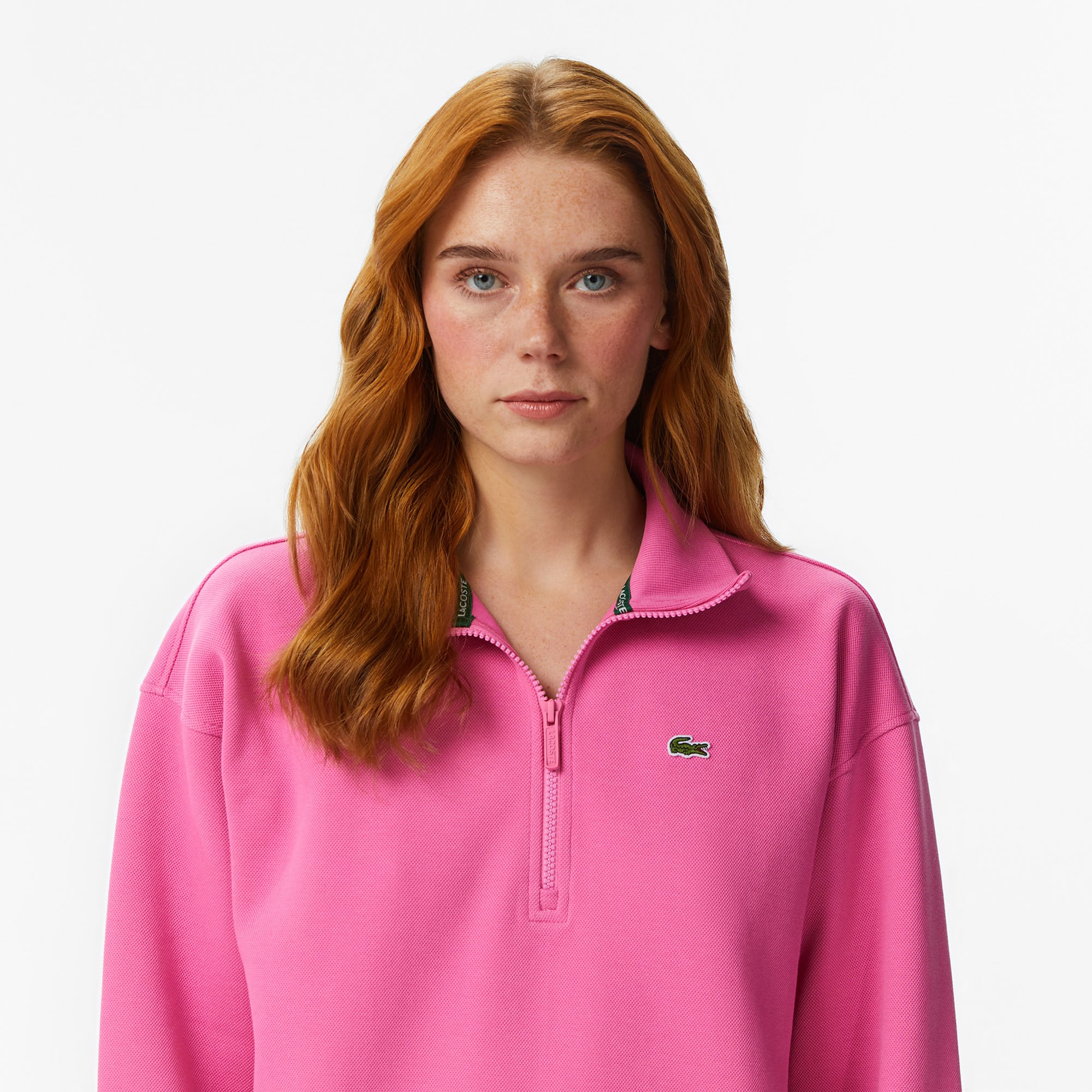Lacoste Kadın Relaxed Fit Yarım Fermuarlı Koyu Pembe Sweatshirt görsel 2