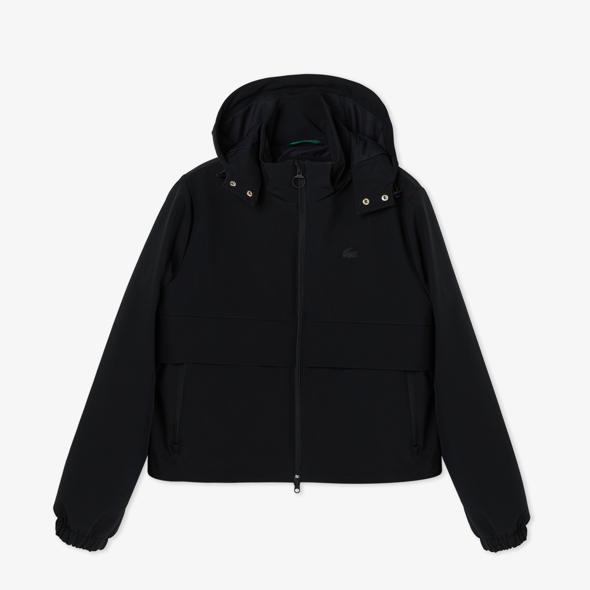 Kadın Regular Fit Kapüşonlu Baskılı Siyah Yağmurluk