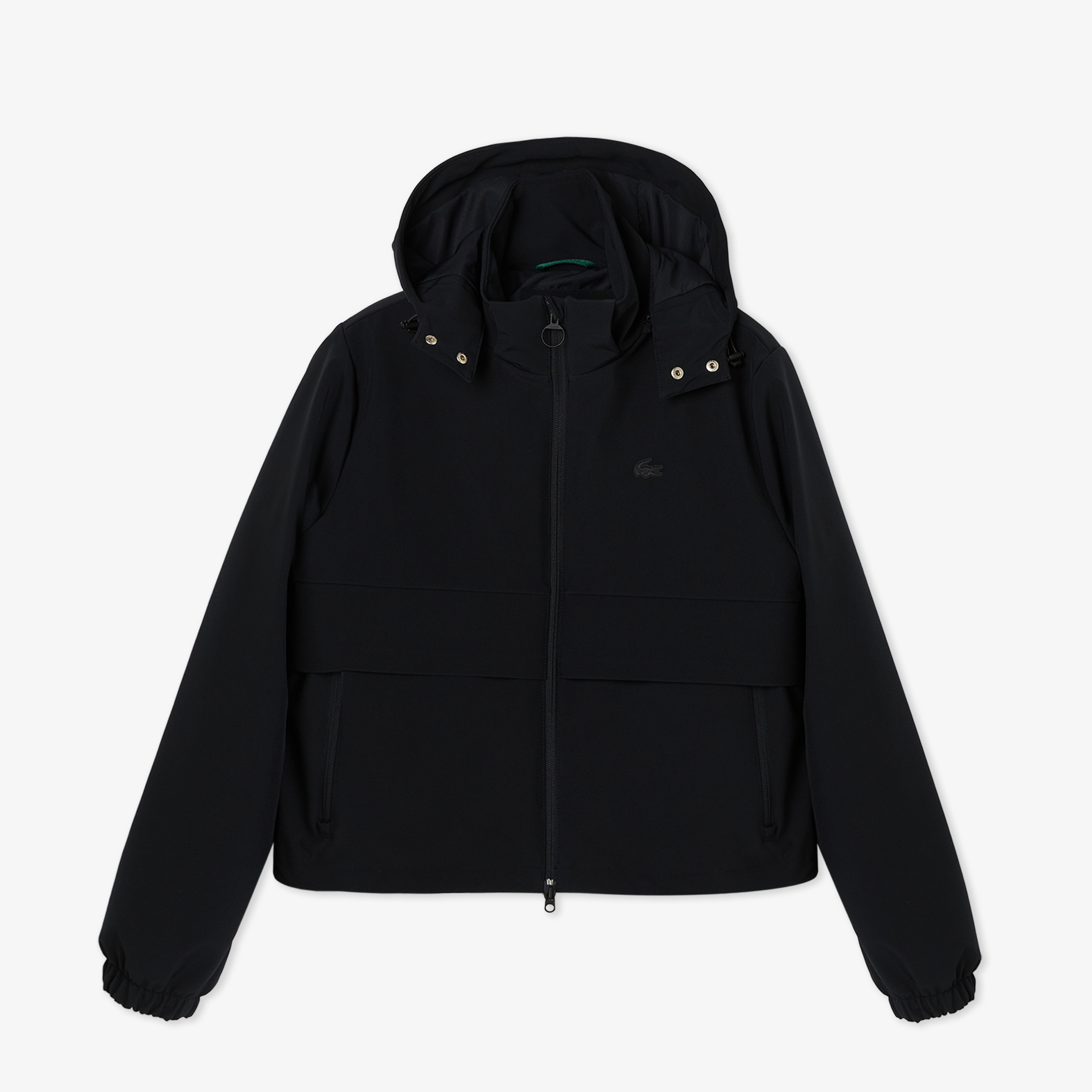 Kadın Regular Fit Kapüşonlu Baskılı Siyah Yağmurluk