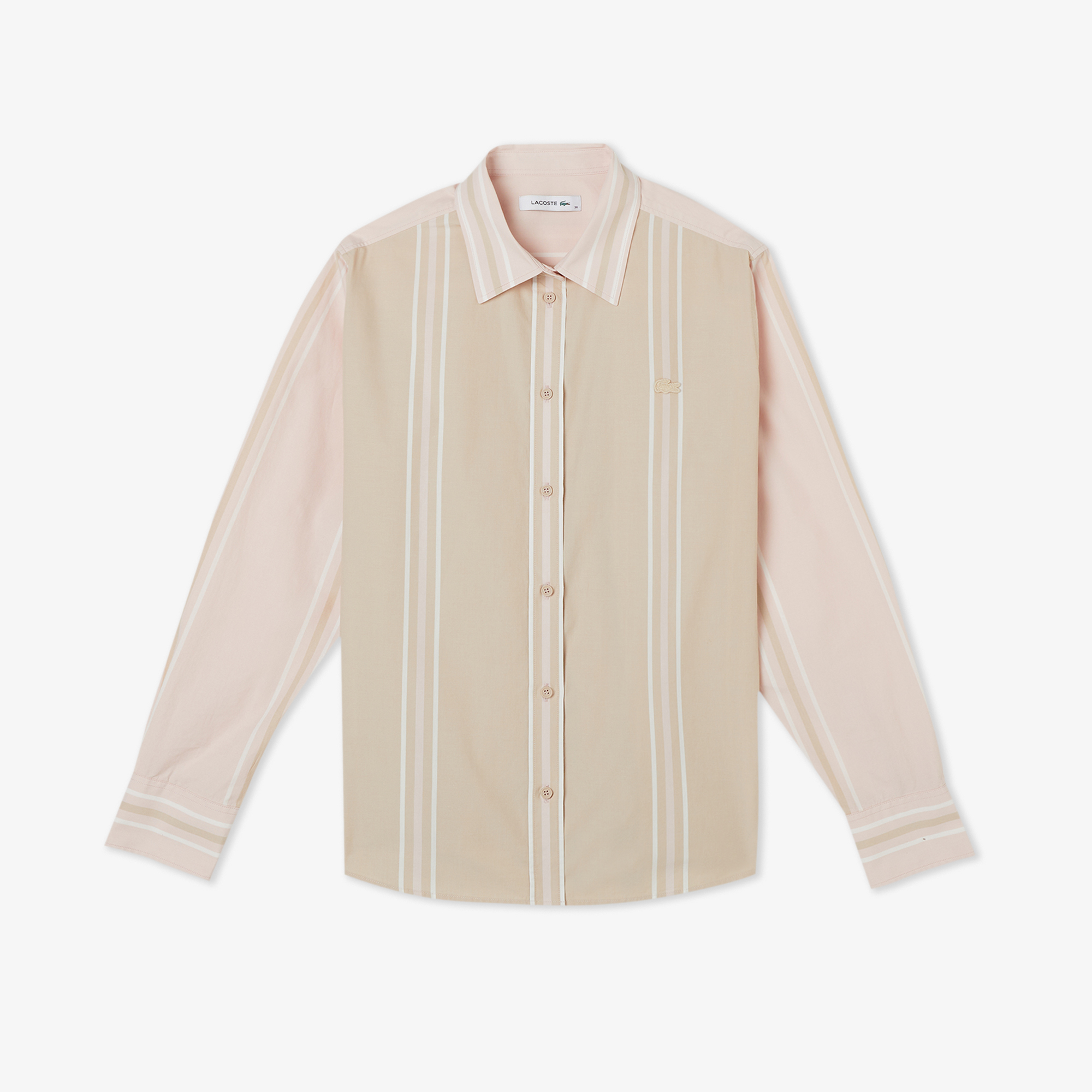 Lacoste Kadın Regular Fit Renk Bloklu Bej Gömlek görsel 3