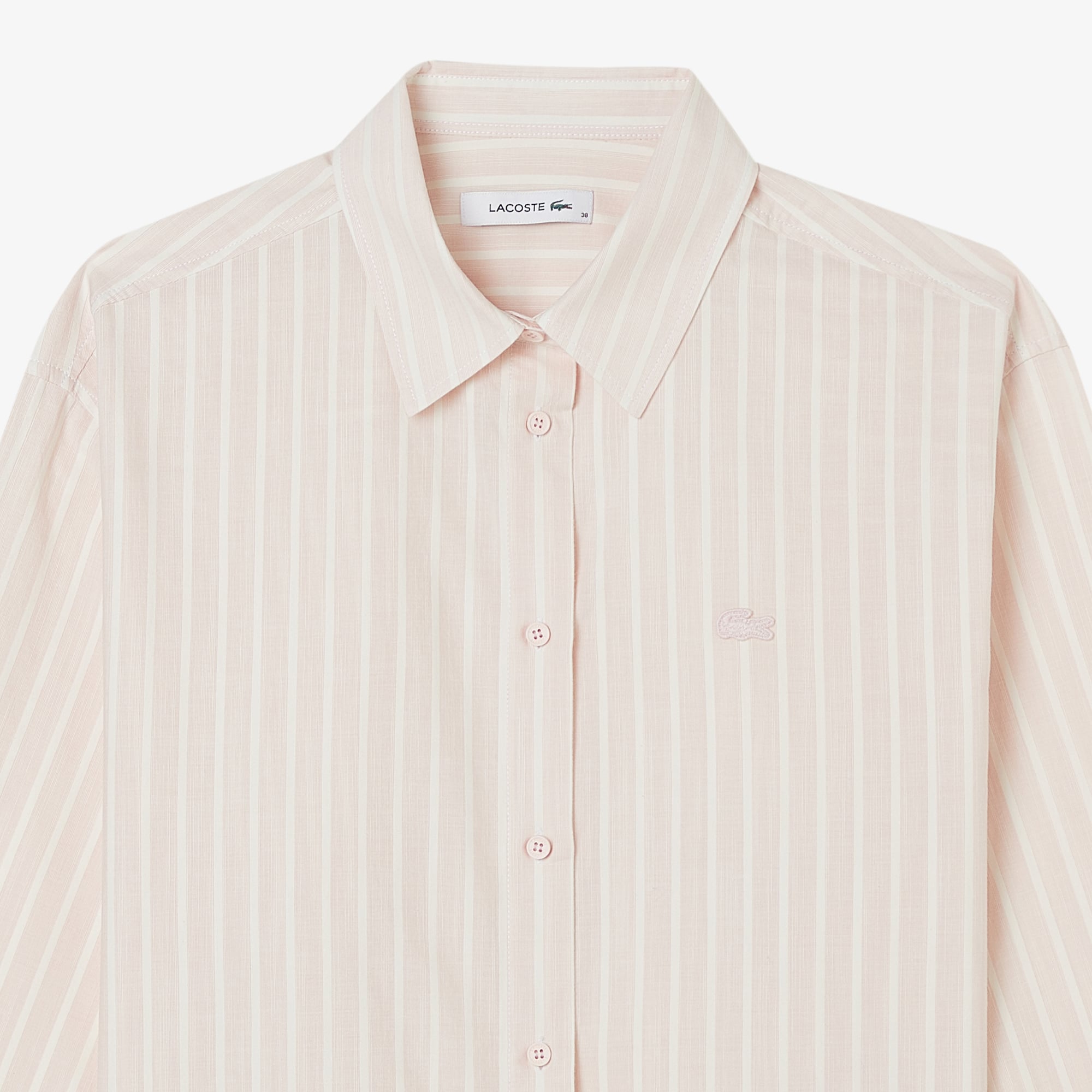 Lacoste Kadın Relaxed Fit Düğmeli Yaka Çizgili Açık Pembe Gömlek görsel 4