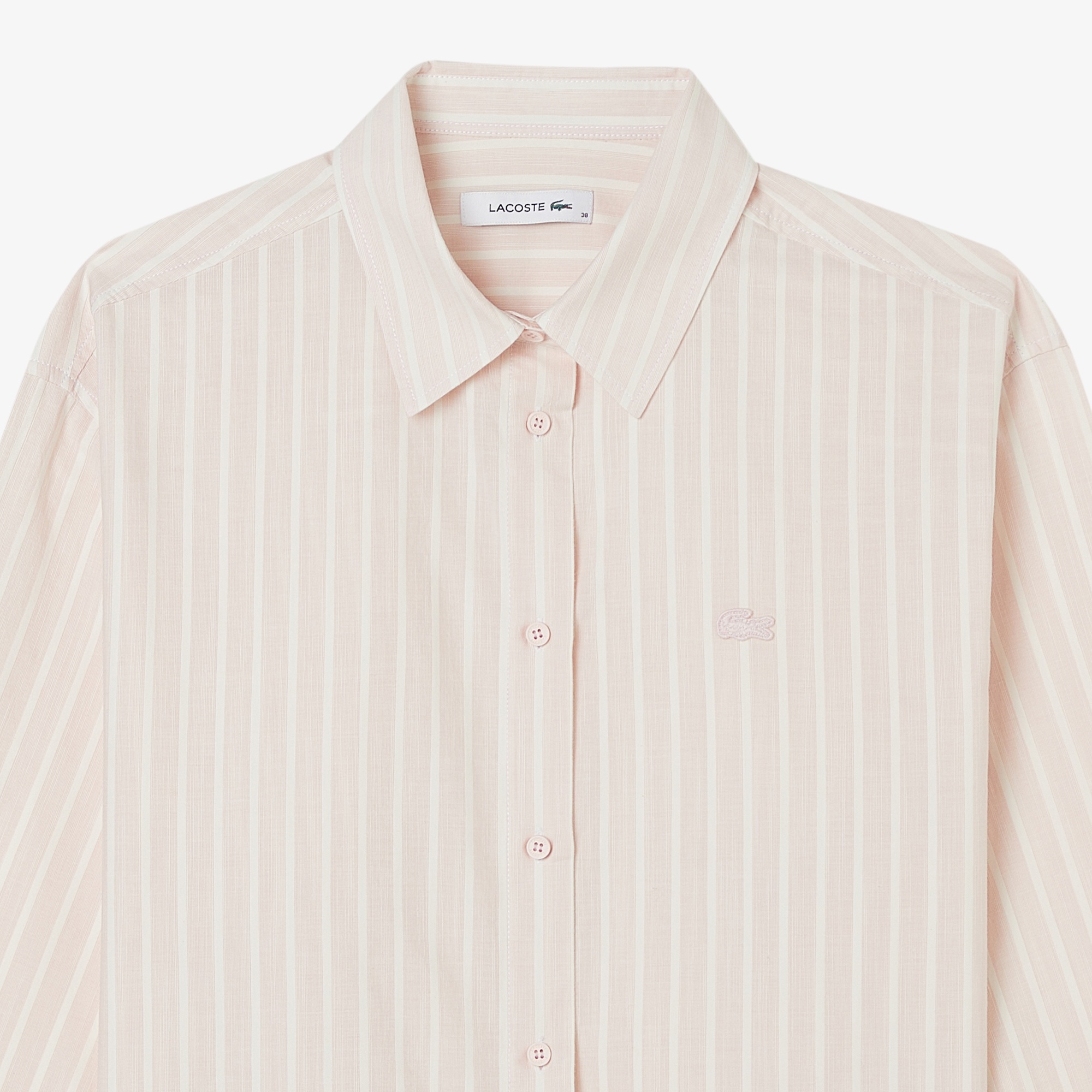 Kadın Relaxed Fit Düğmeli Yaka Çizgili Açık Pembe Gömlek