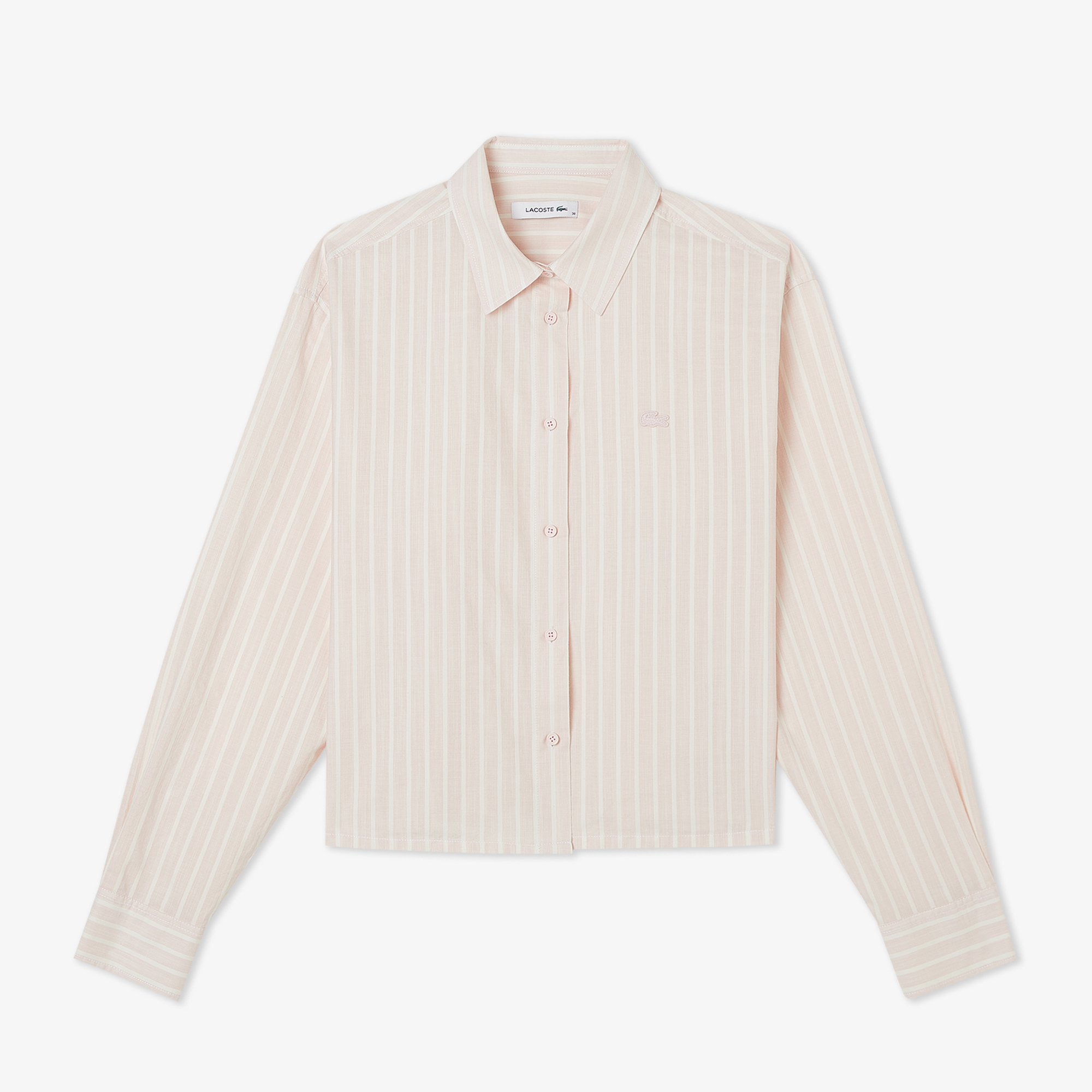 Lacoste Kadın Relaxed Fit Düğmeli Yaka Çizgili Açık Pembe Gömlek görsel 3