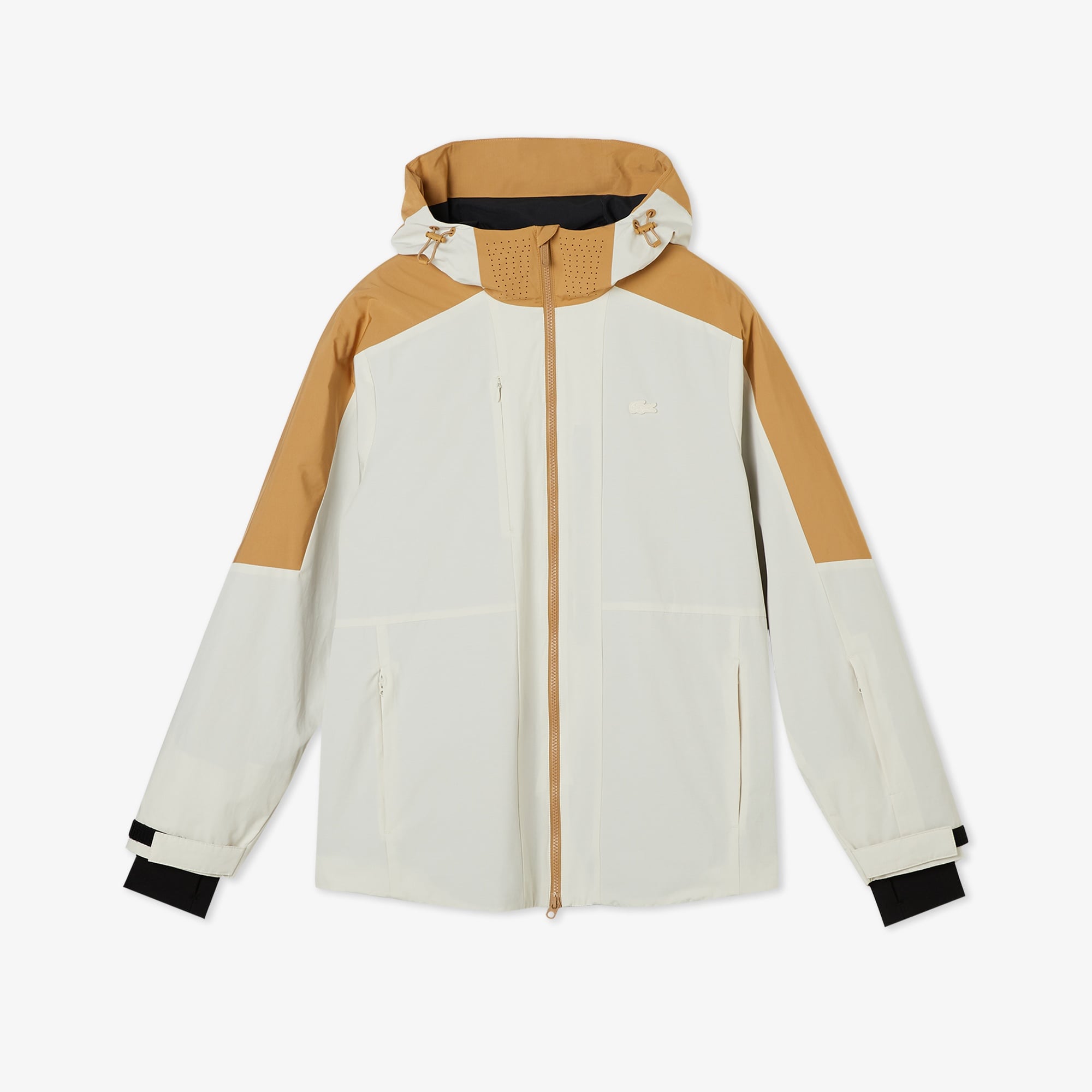 Erkek Relaxed Fit Kapüşonlu Renk Bloklu Krem Mont