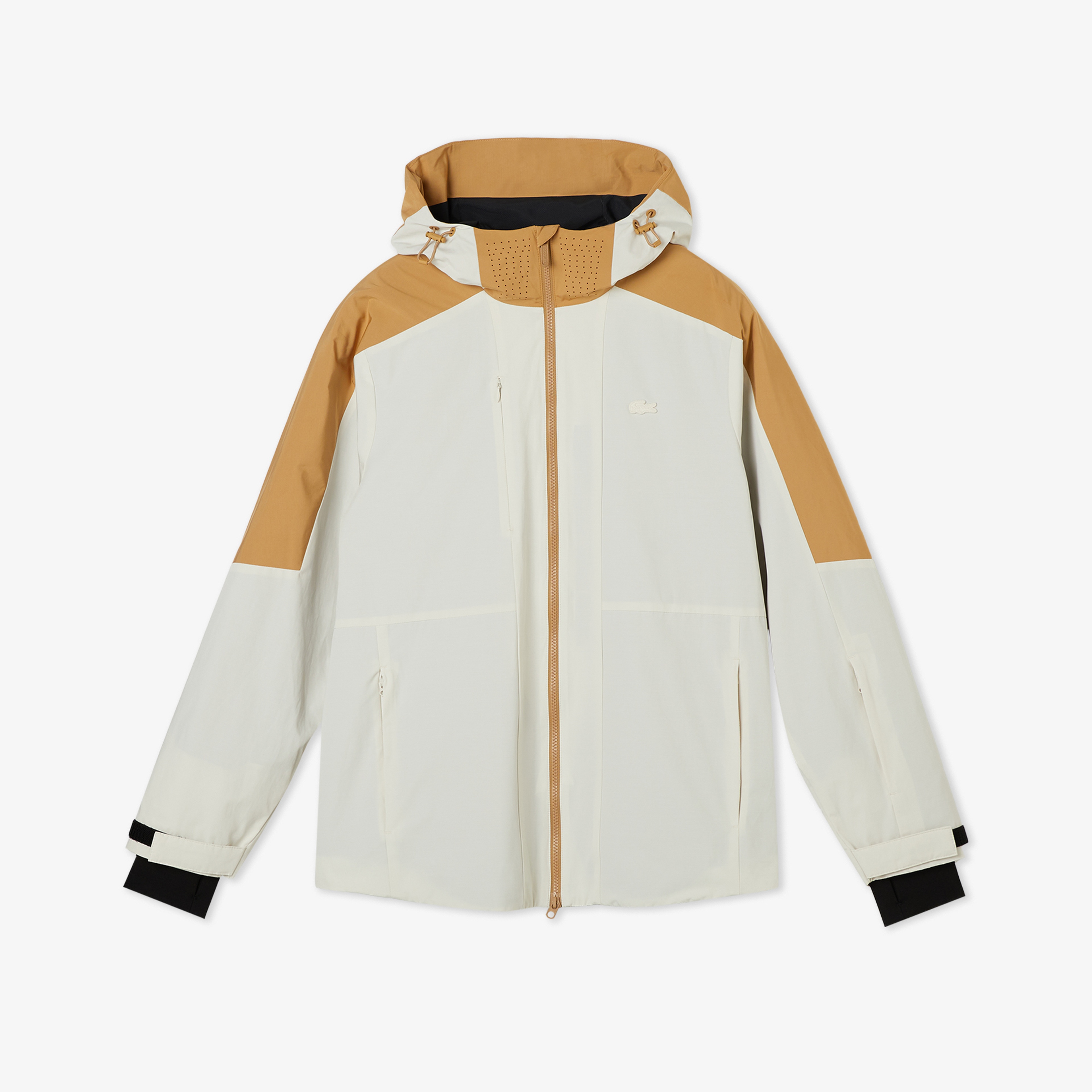 Erkek Relaxed Fit Kapüşonlu Renk Bloklu Krem Mont