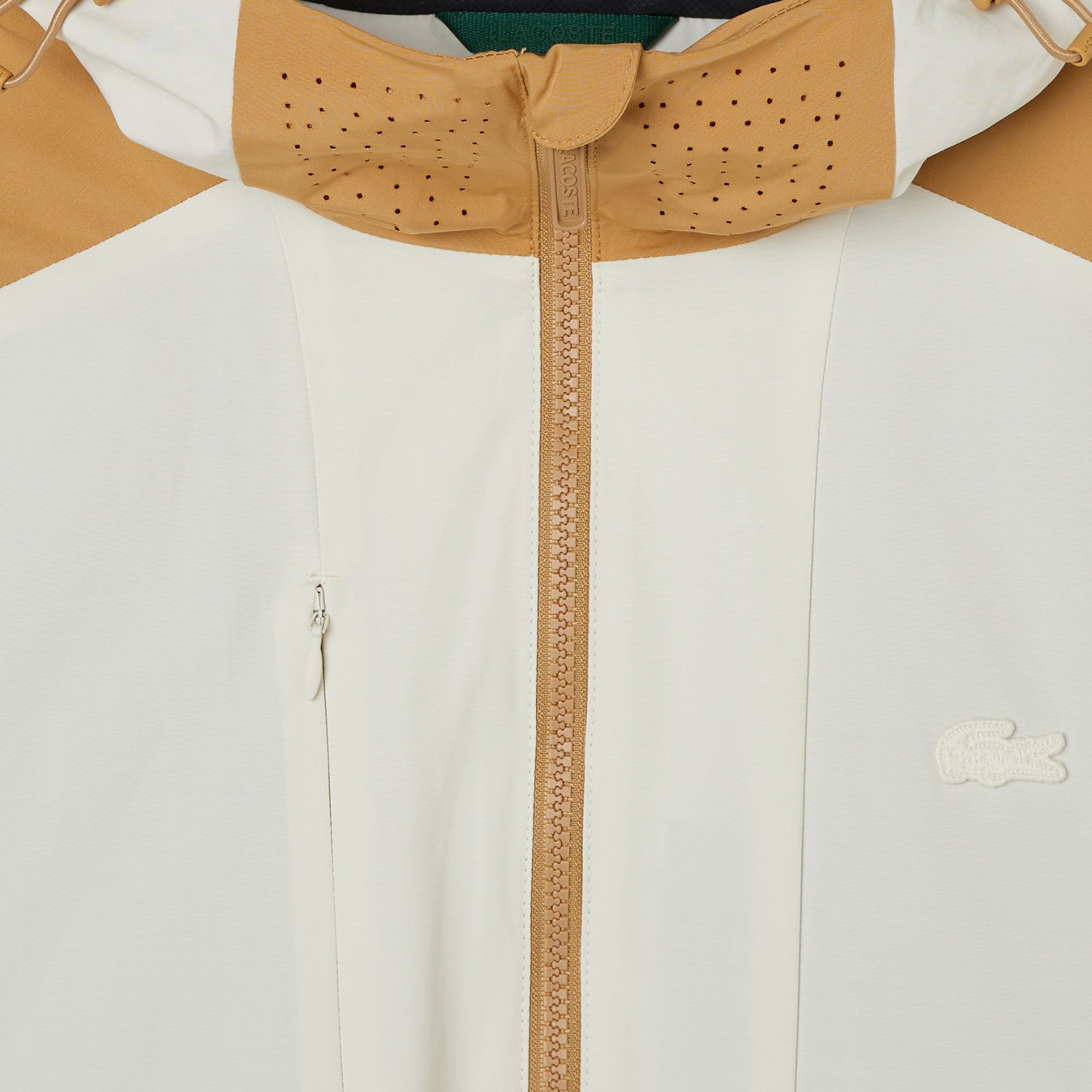 Lacoste Erkek Relaxed Fit Kapüşonlu Renk Bloklu Krem Mont görsel 4