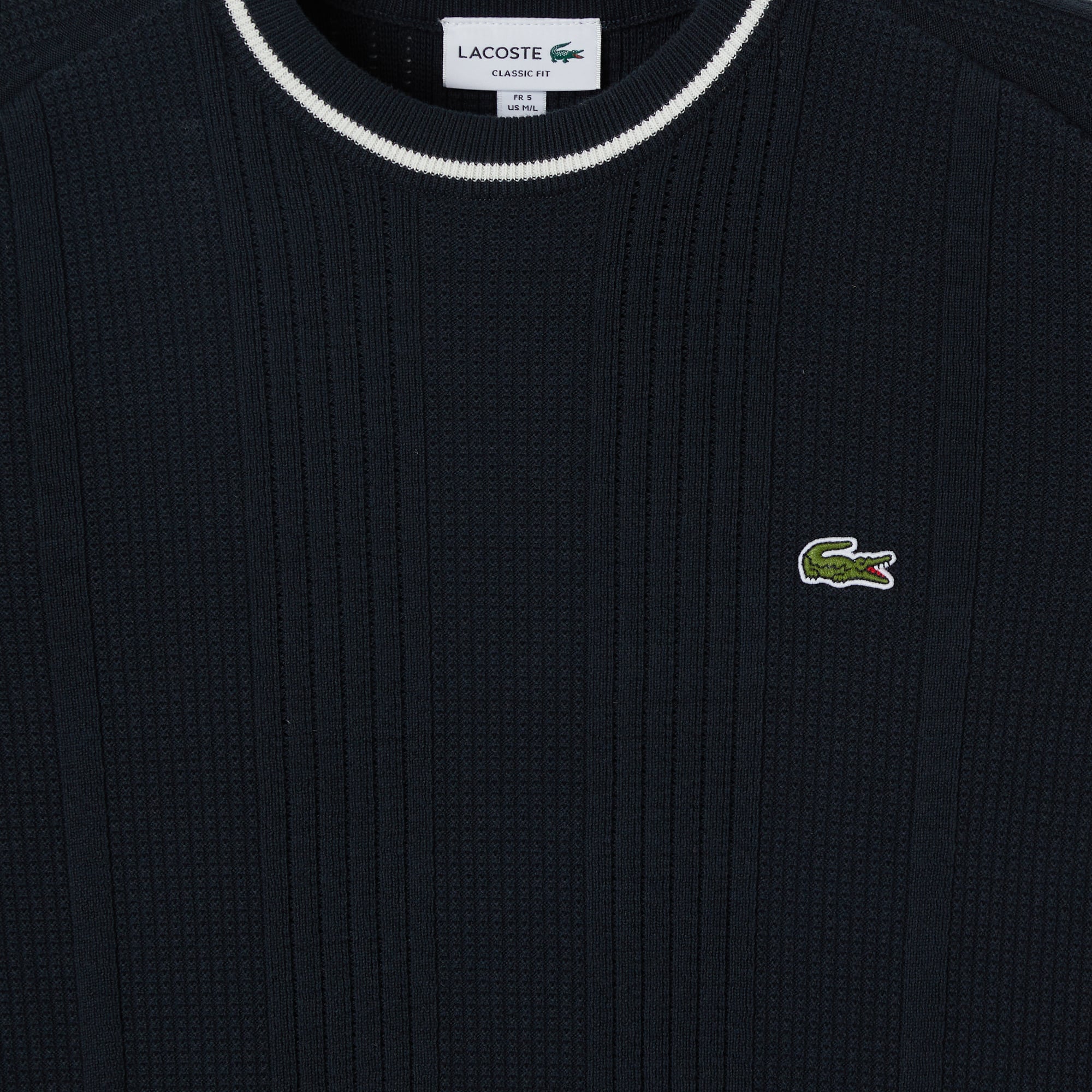 Lacoste Erkek Classic Fit Kısa Kollu Bisiklet Yaka Çizgili Koyu Gri Triko görsel 4