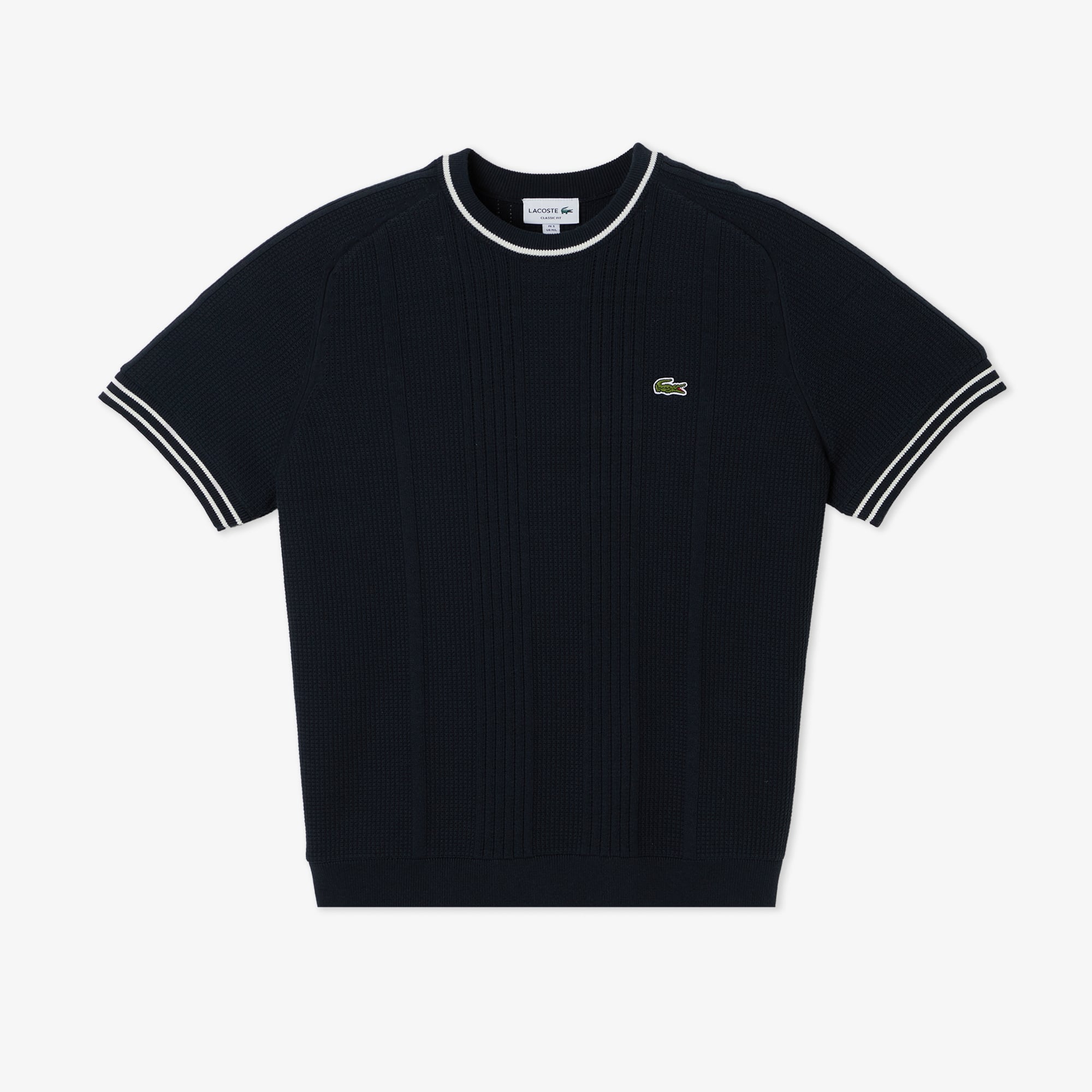 Lacoste Erkek Classic Fit Kısa Kollu Bisiklet Yaka Çizgili Koyu Gri Triko görsel 3