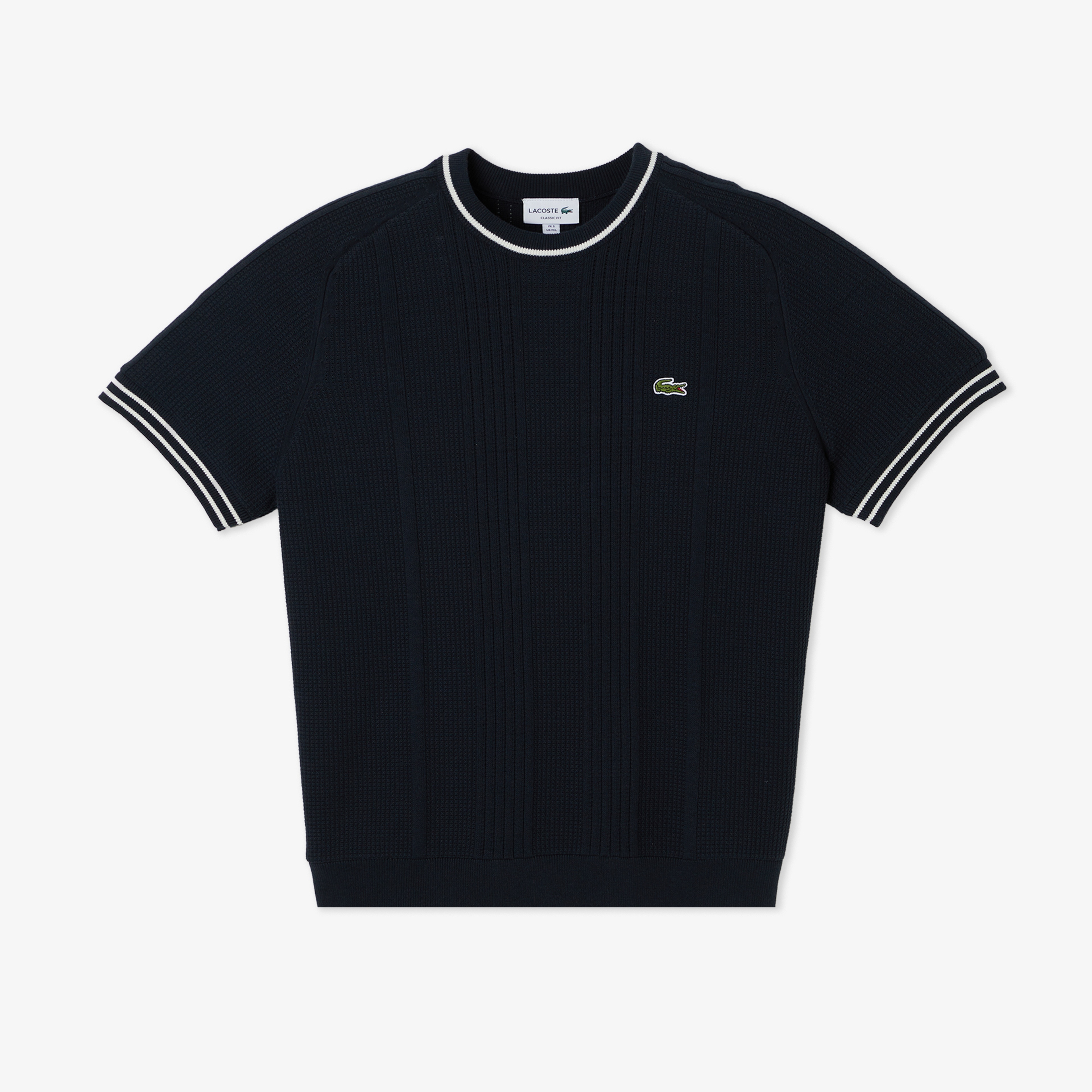 Erkek Classic Fit Kısa Kollu Bisiklet Yaka Çizgili Koyu Gri Triko