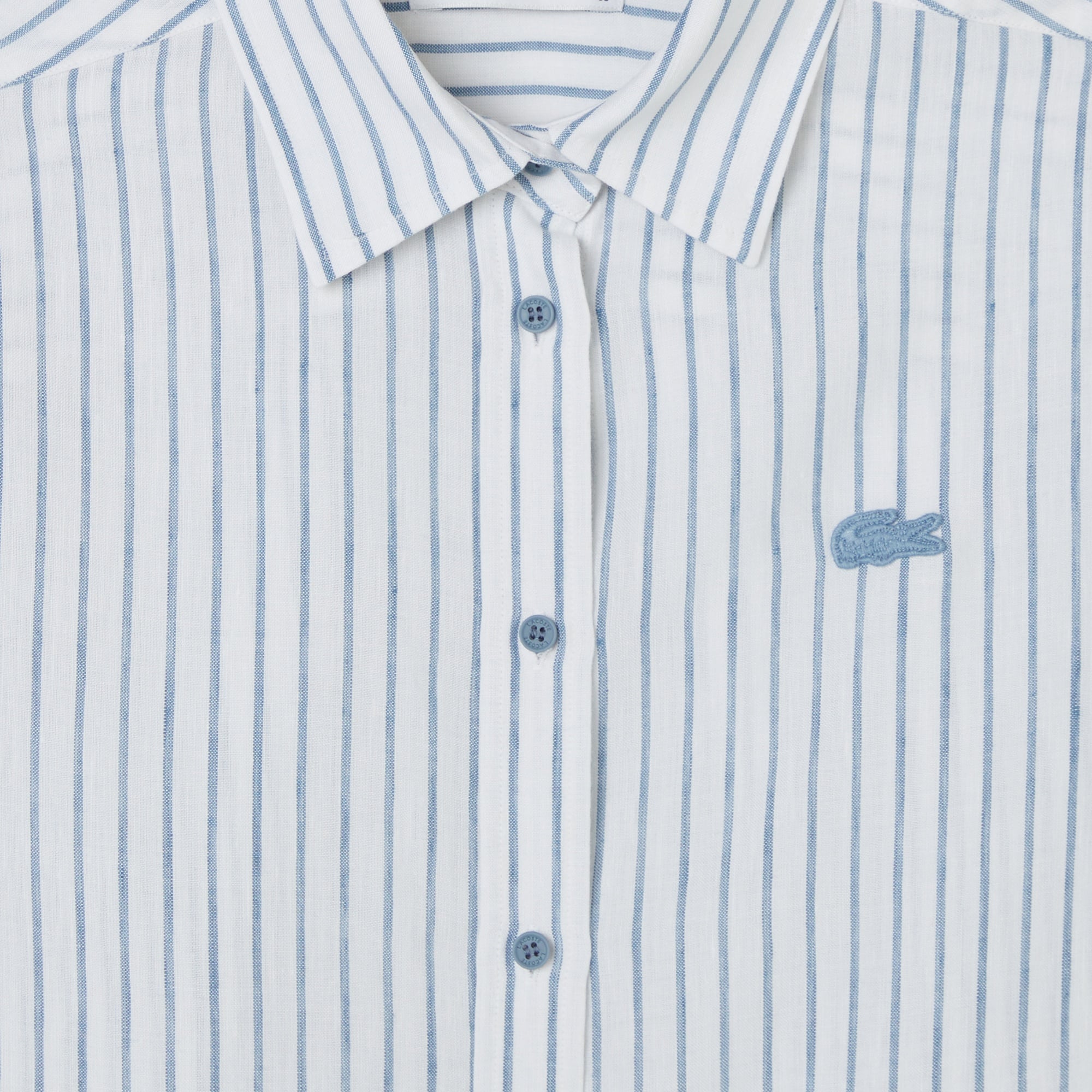 Kadın Relaxed Fit Keten Çizgili Mavi Gömlek