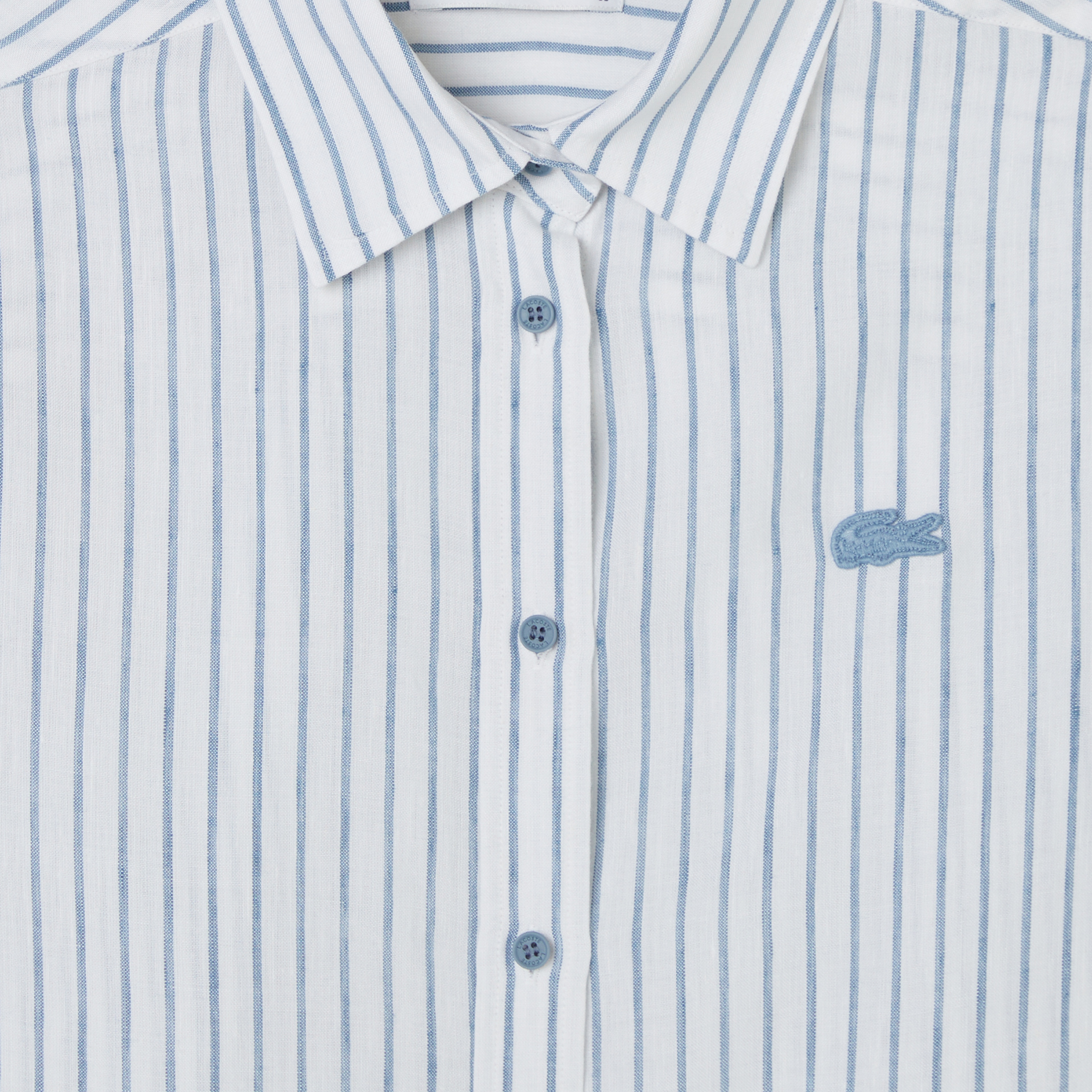 Kadın Relaxed Fit Keten Çizgili Mavi Gömlek