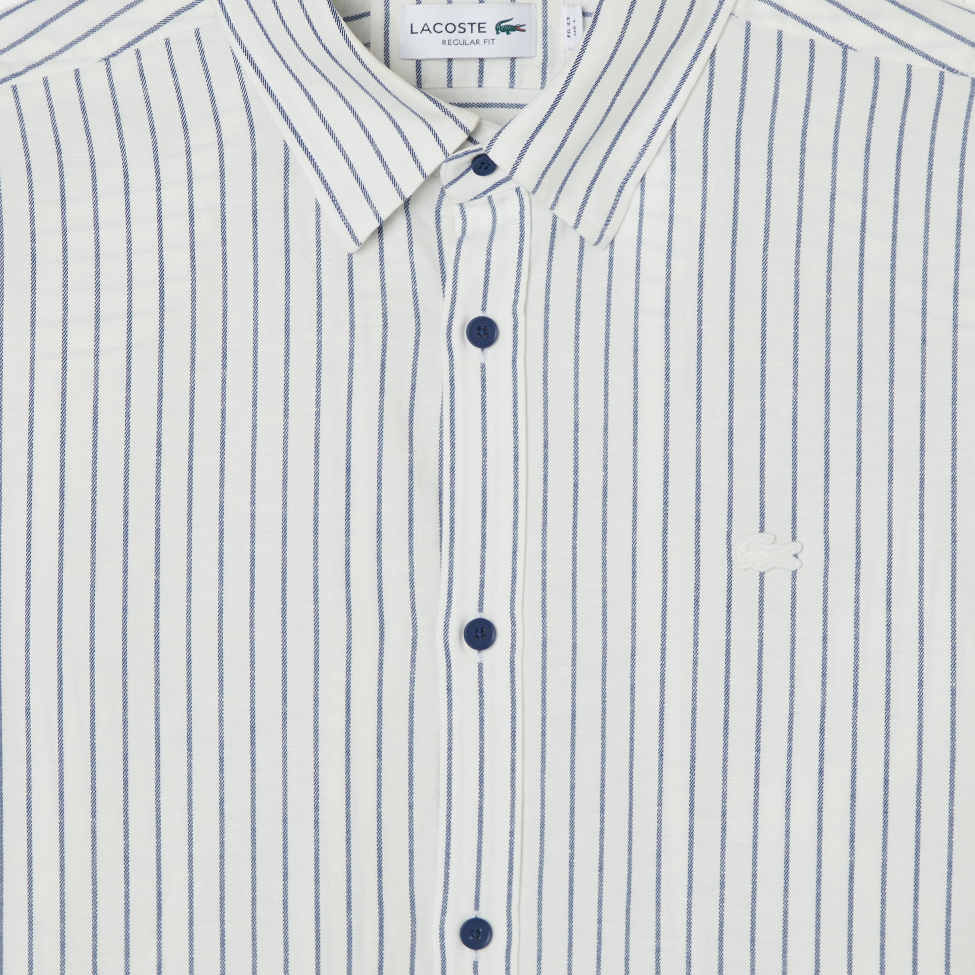 Lacoste Erkek Regular Fit Çizgili Keten Koyu Mavi Gömlek görsel 4