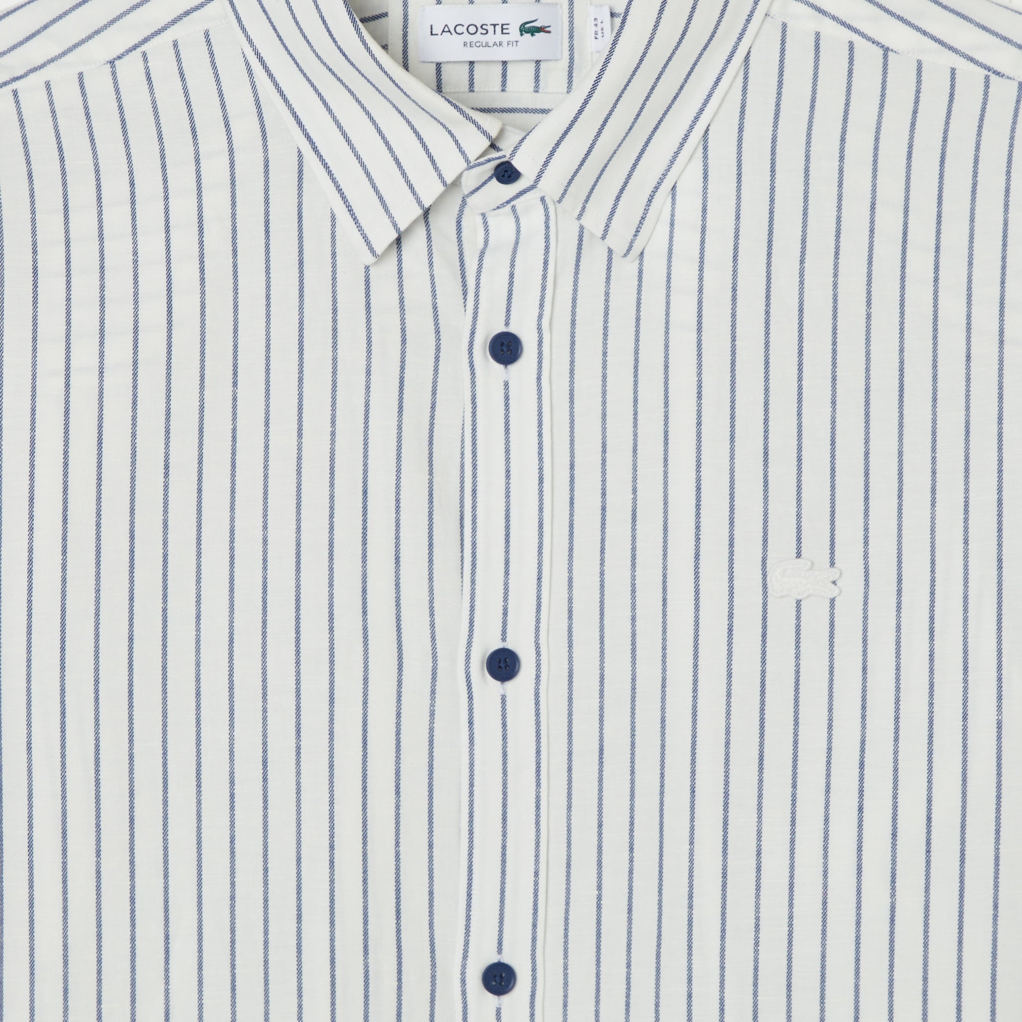 Erkek Regular Fit Çizgili Keten Koyu Mavi Gömlek