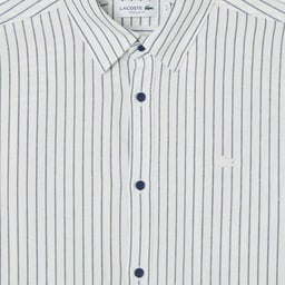 Erkek Regular Fit Çizgili Keten Koyu Mavi Gömlek Mavi