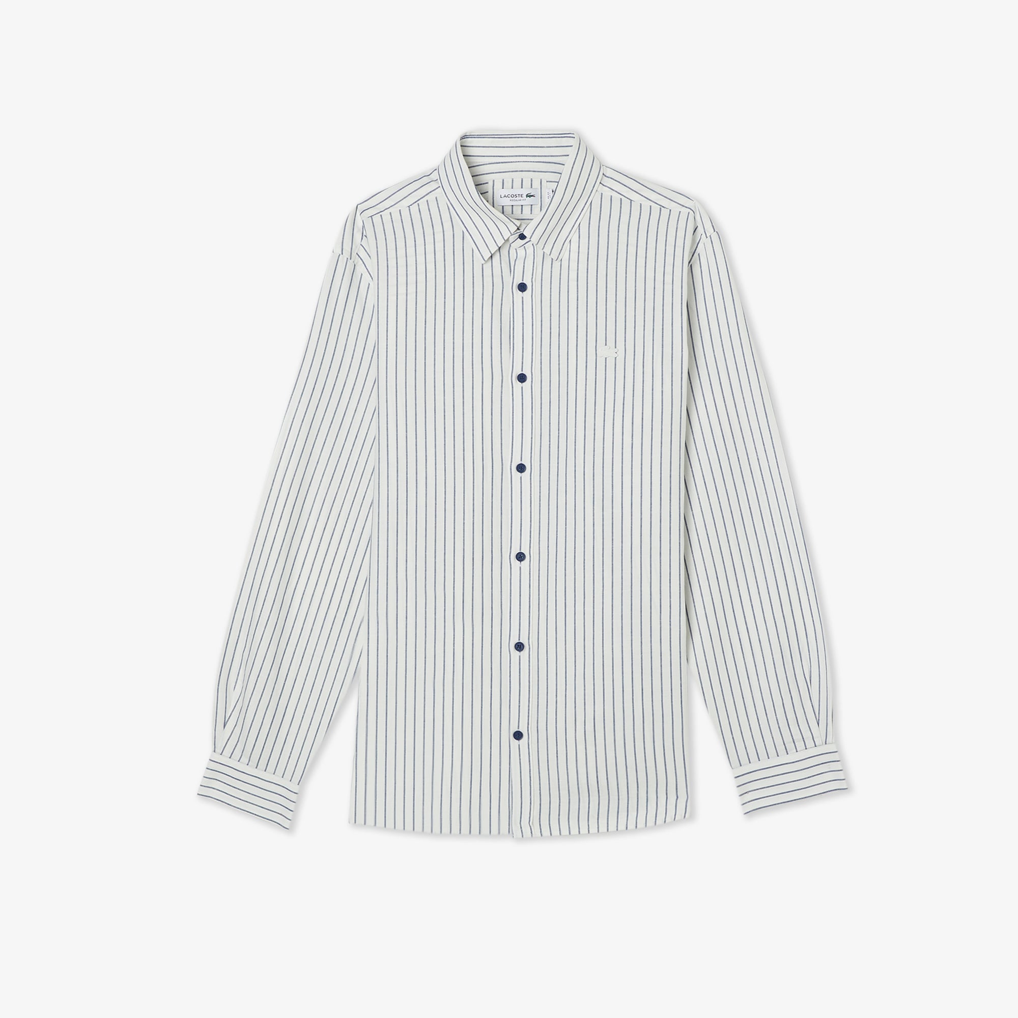 Lacoste Erkek Regular Fit Çizgili Keten Koyu Mavi Gömlek görsel 3