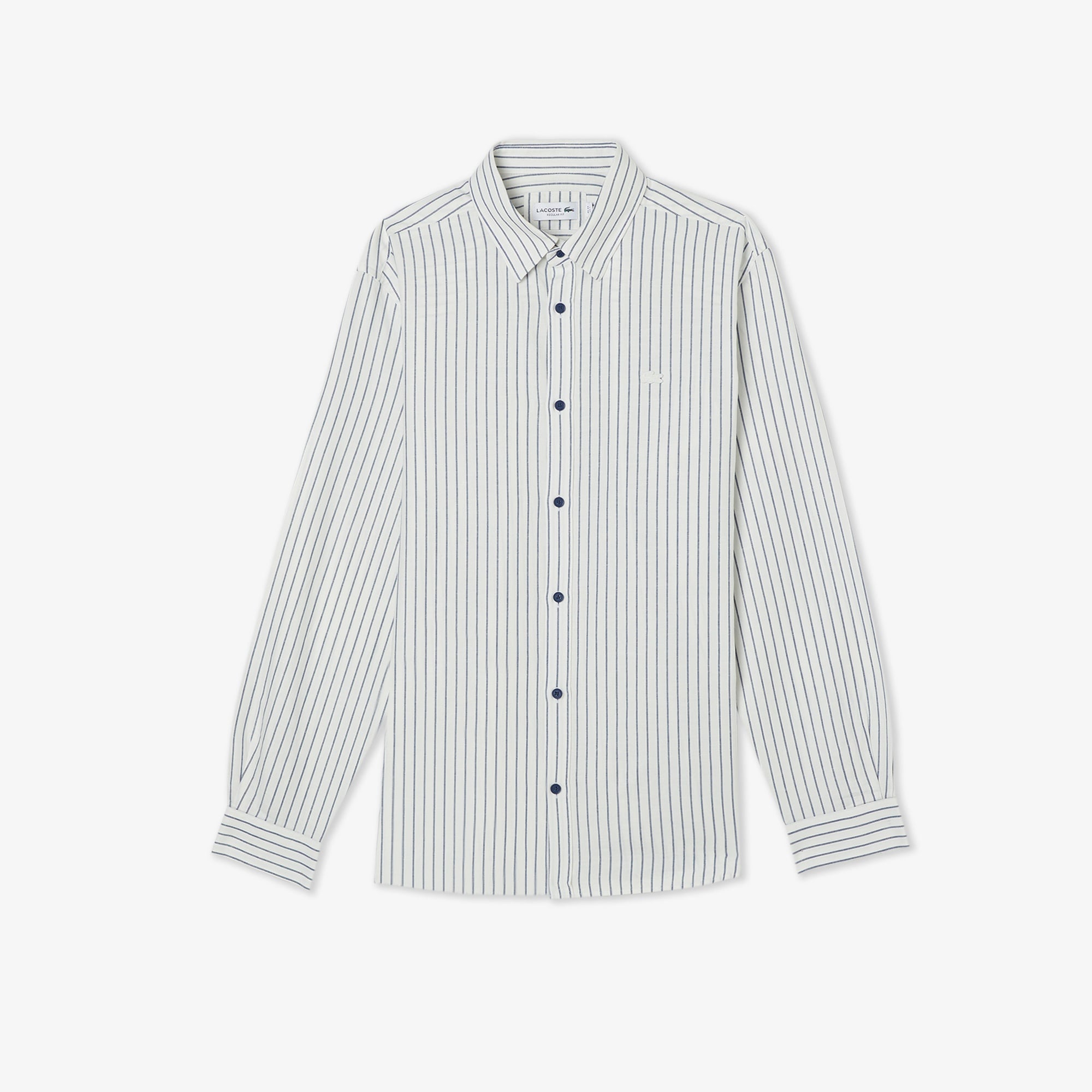 Erkek Regular Fit Çizgili Keten Koyu Mavi Gömlek