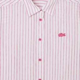 Kadın Relaxed Fit Keten Çizgili Pembe Gömlek Pembe