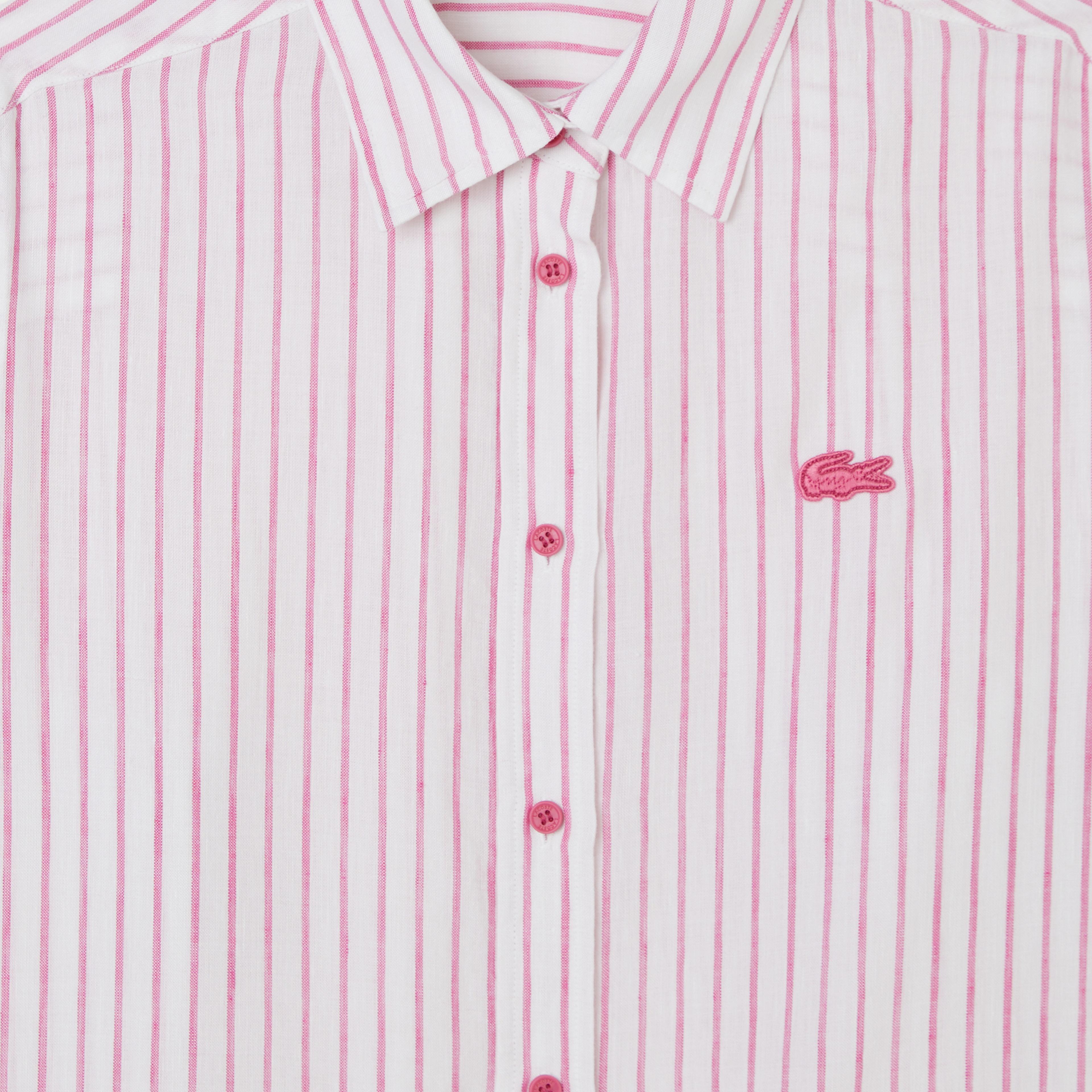 Kadın Relaxed Fit Keten Çizgili Pembe Gömlek