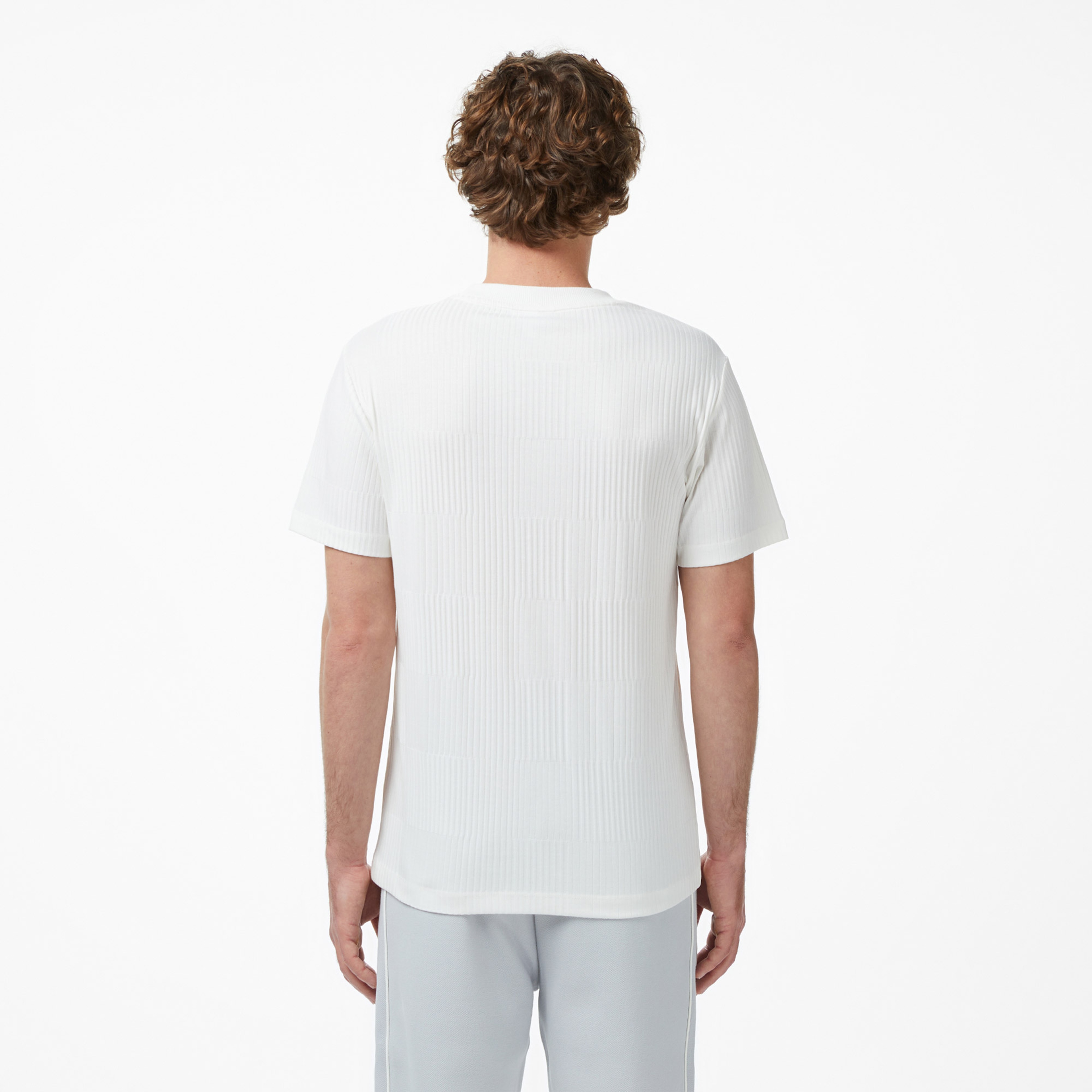 Erkek Regular Fit Bisiklet Yaka Çizgili Beyaz T-Shirt