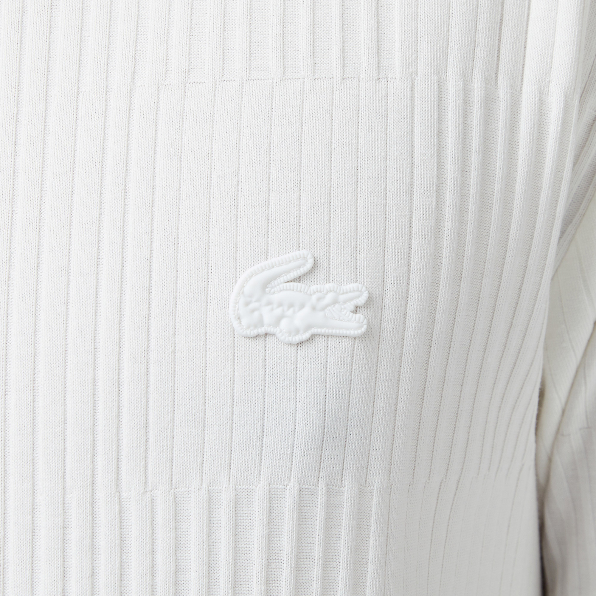 Lacoste Erkek Regular Fit Bisiklet Yaka Çizgili Beyaz T-Shirt görsel 7