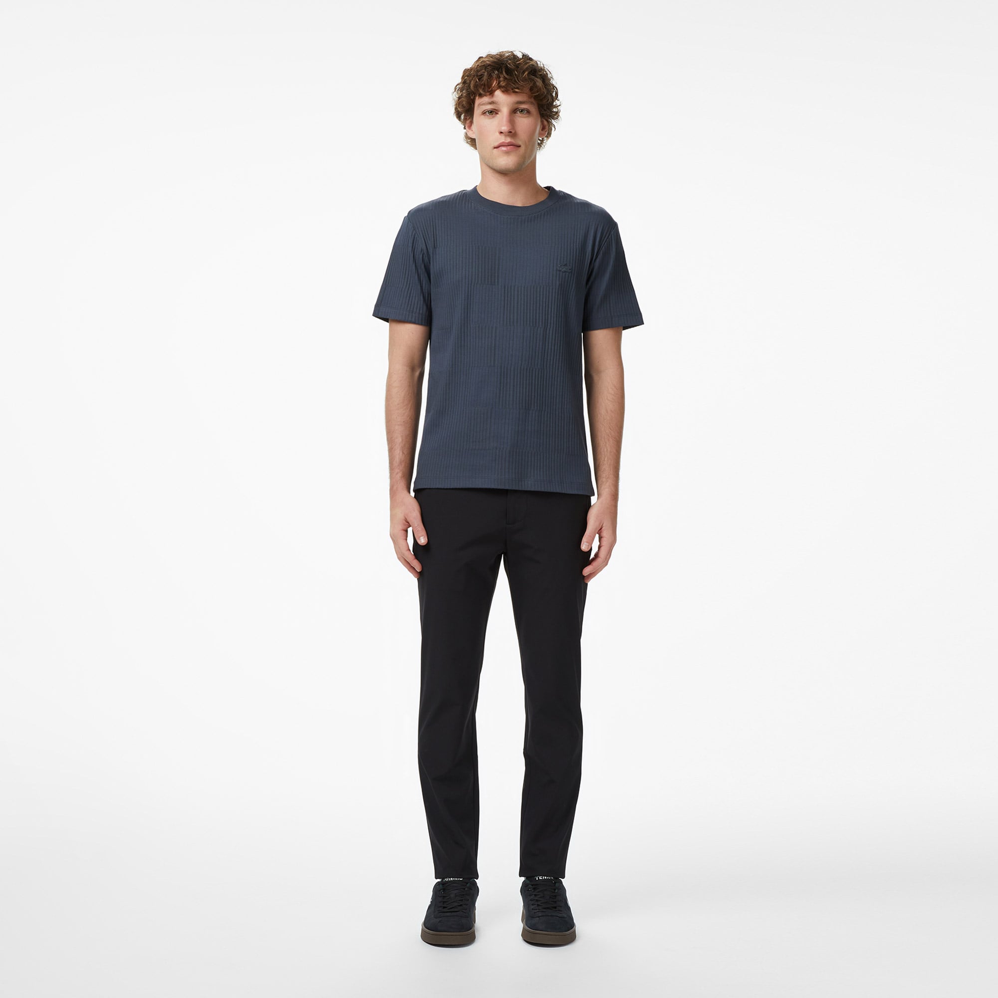 Lacoste Erkek Regular Fit Bisiklet Yaka Çizgili Koyu Gri T-Shirt görsel 4