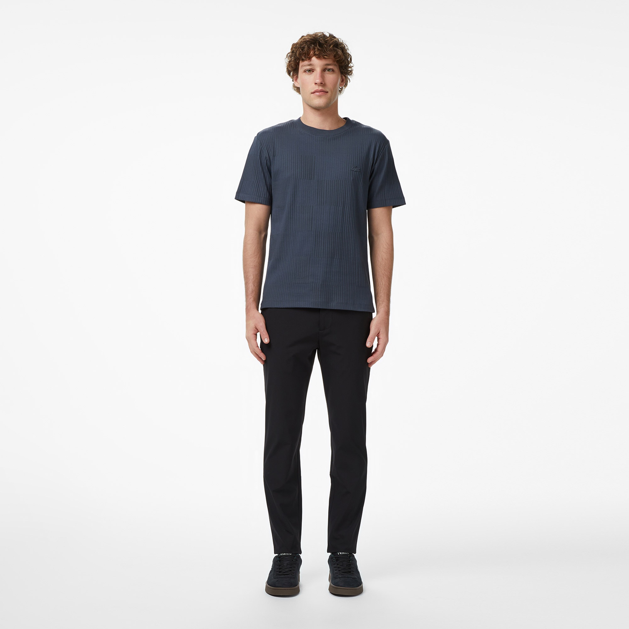 Erkek Regular Fit Bisiklet Yaka Çizgili Koyu Gri T-Shirt