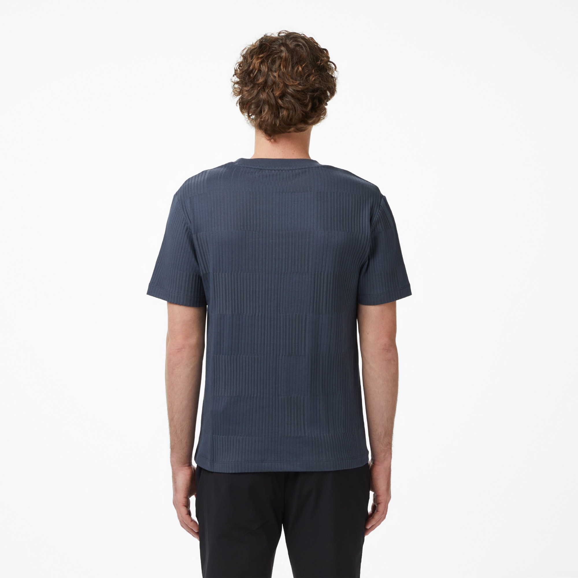 Erkek Regular Fit Bisiklet Yaka Çizgili Koyu Gri T-Shirt