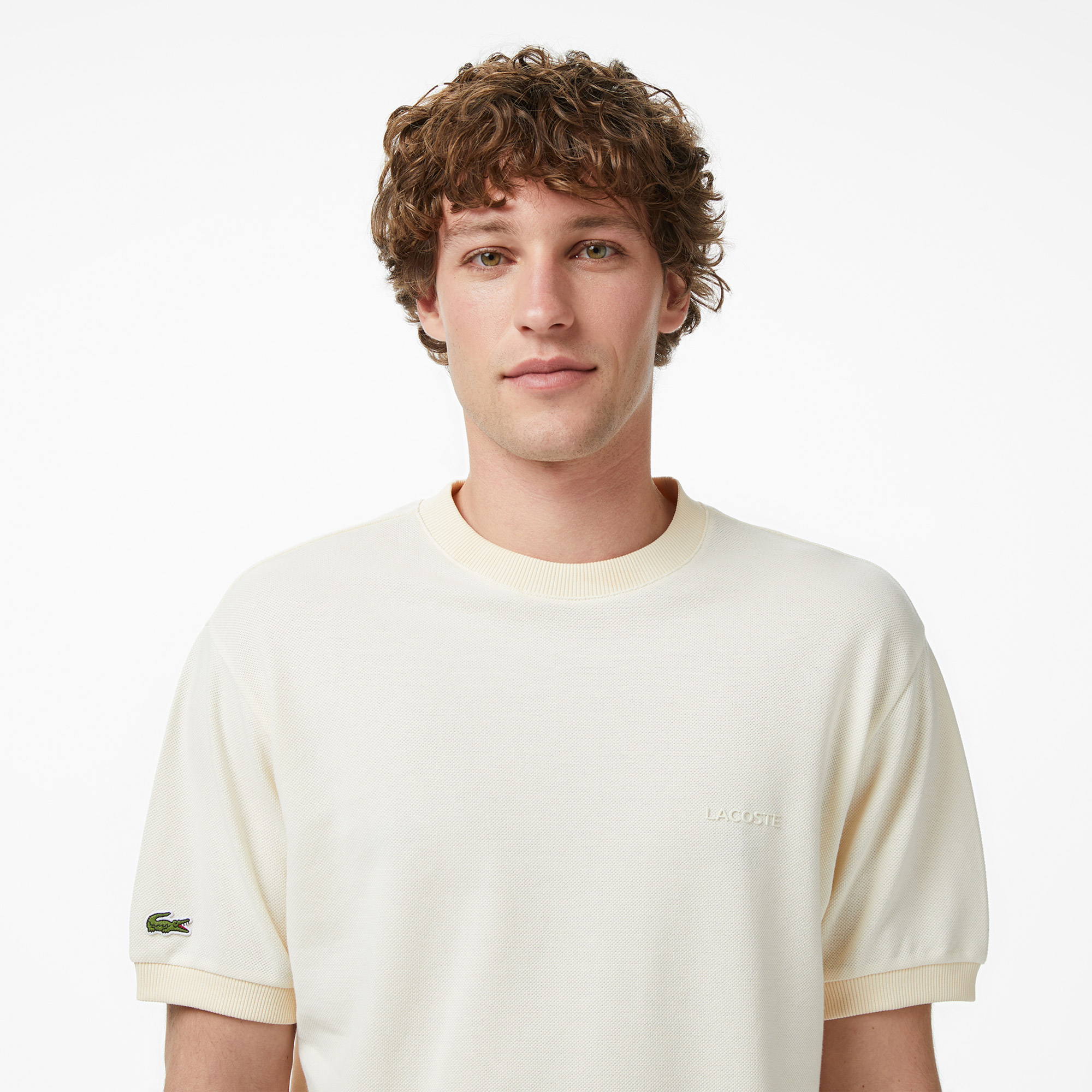 Lacoste Erkek Relaxed Fit Bisiklet Yaka Bej T-Shirt görsel 2