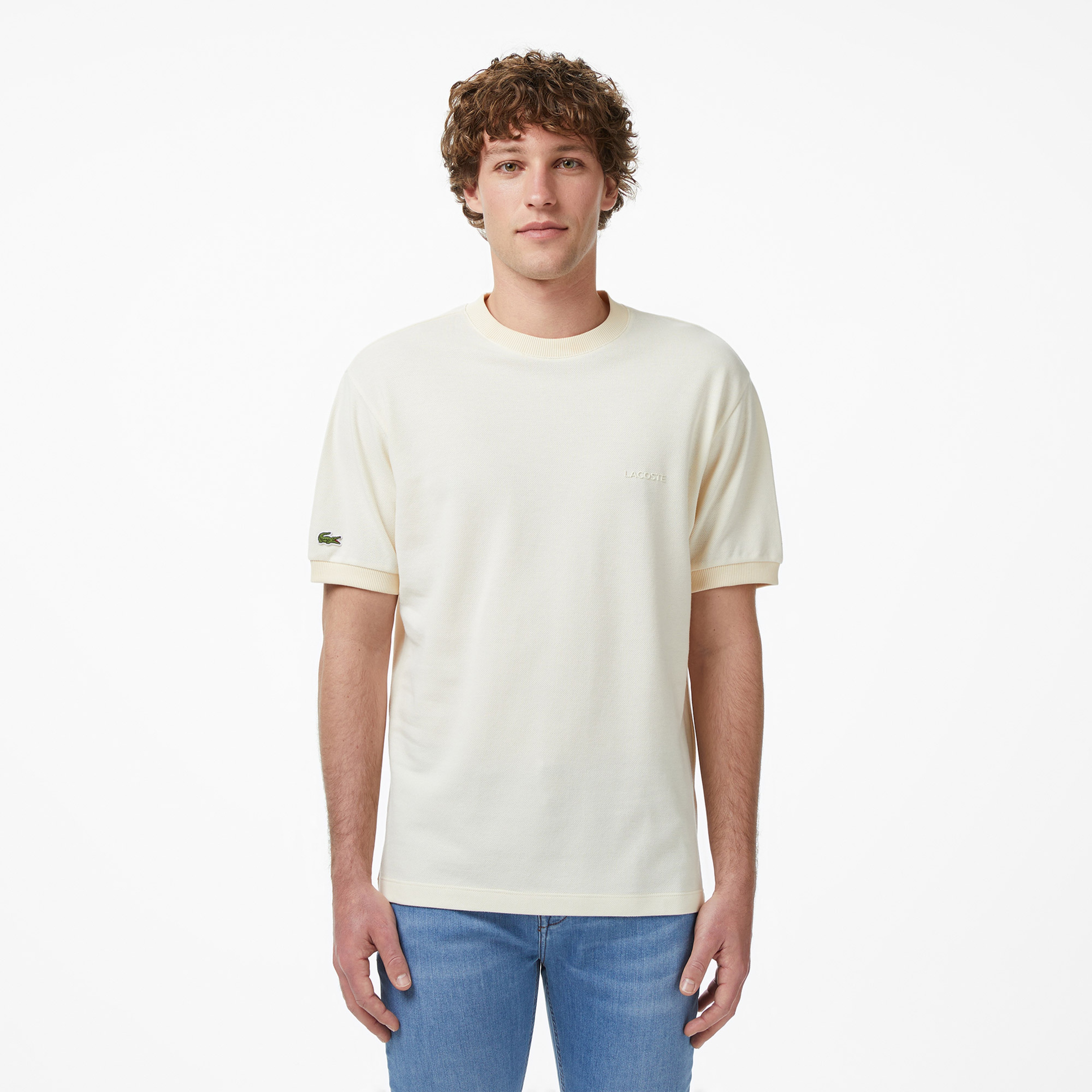 Erkek Relaxed Fit Bisiklet Yaka Bej T-Shirt