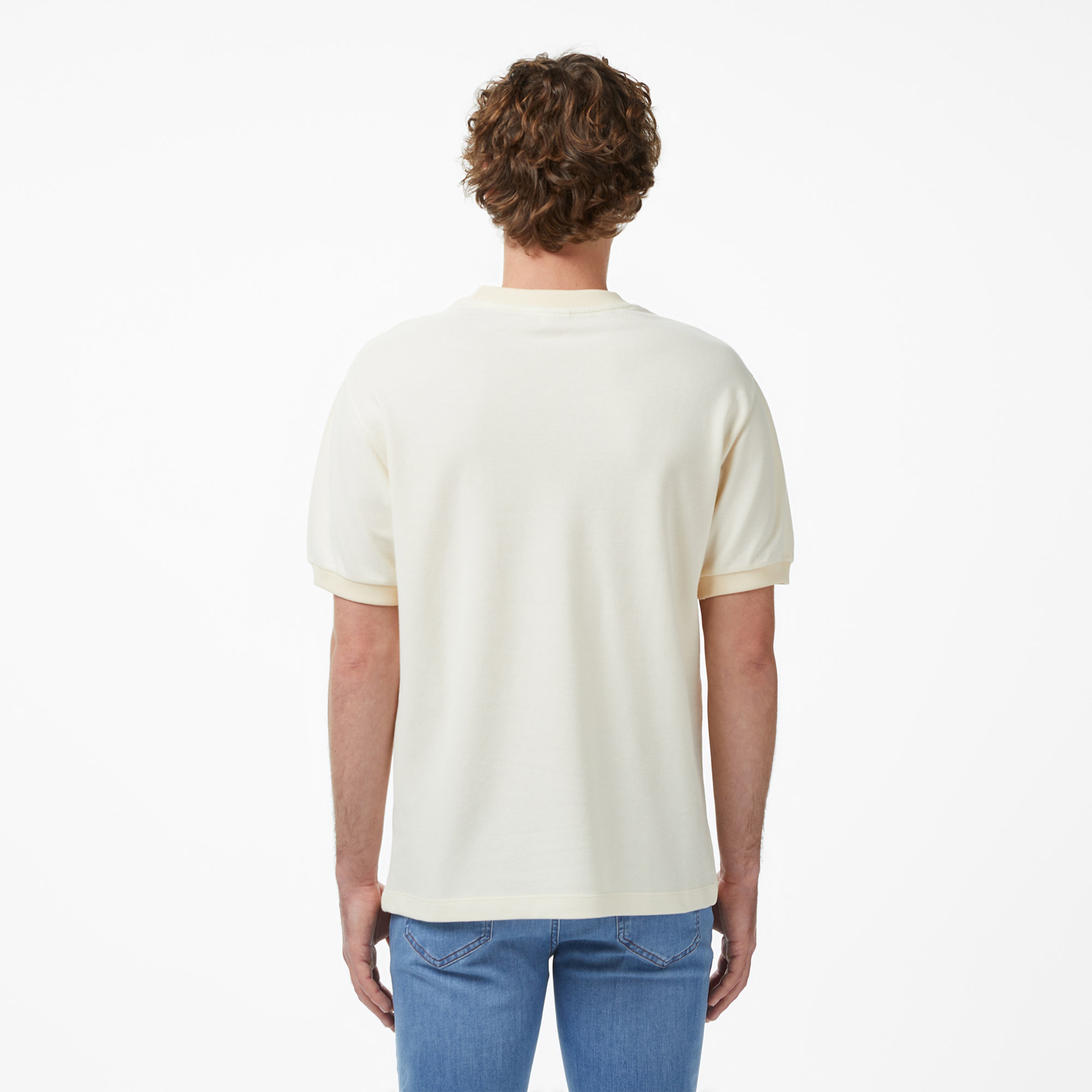 Erkek Relaxed Fit Bisiklet Yaka Bej T-Shirt